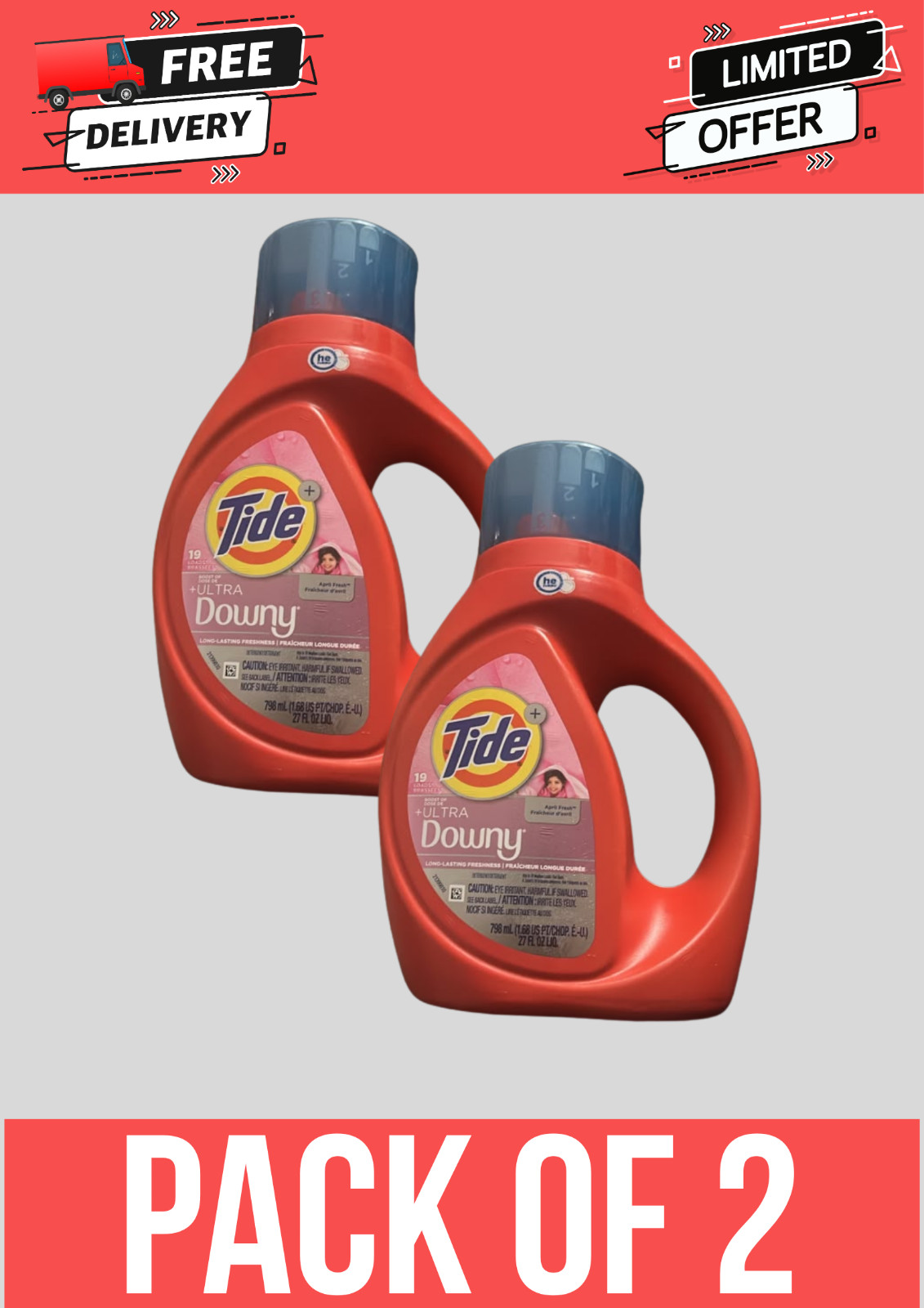 Tide Liquid Laundry Detergent + Ultra Downy April Fresh Scent 27 fl oz 19 Loads