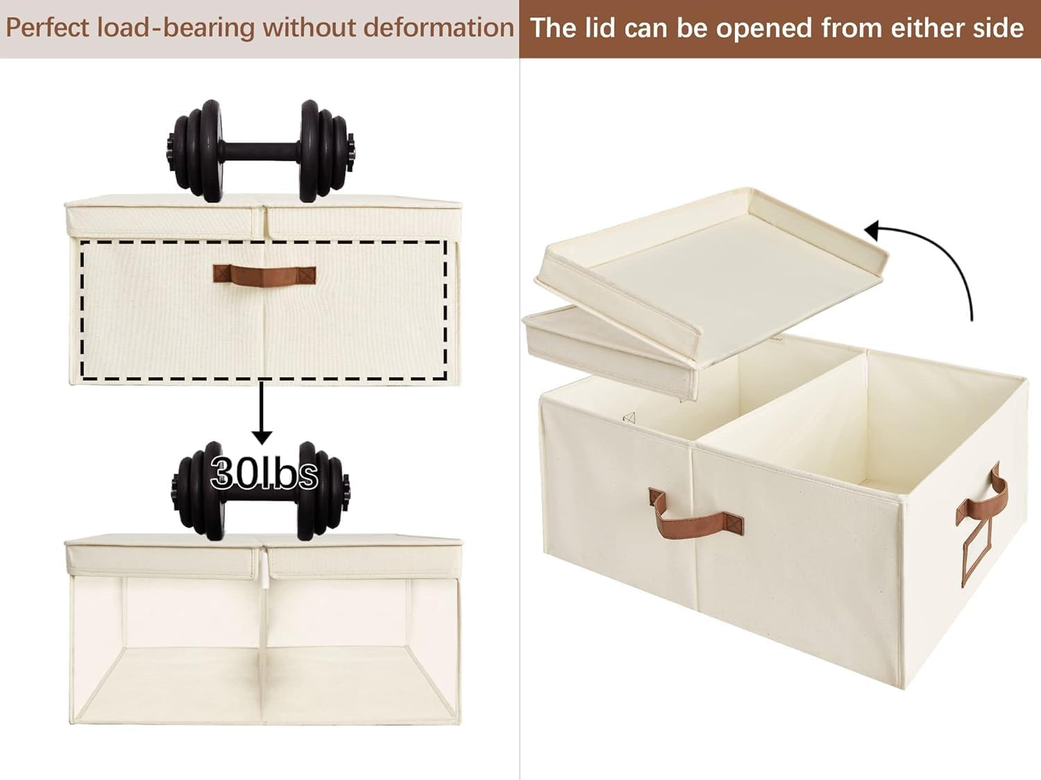 Extra Large Storage Bins with Double-Open Lid, 55L Fabric Baskets with Divider B