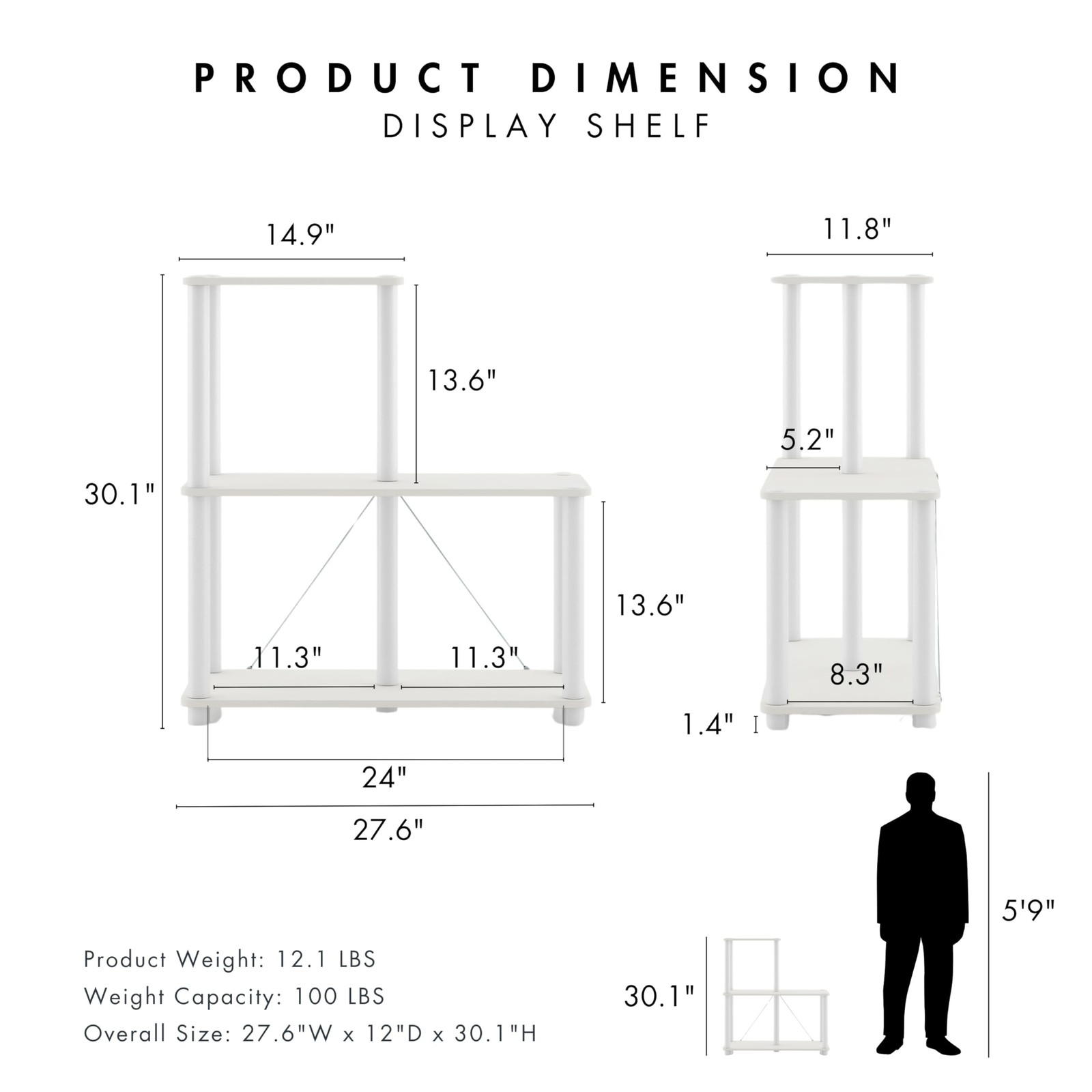 Homes: Inside + Out Apexa Modern 3-Cube Ladder Shelving Units, White