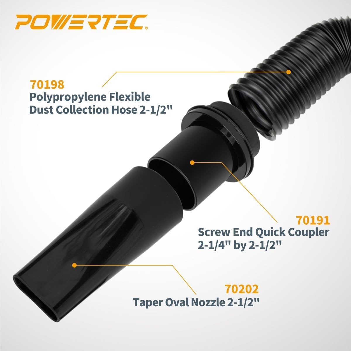 POWERTEC 2-1/2-Inch Flexible Dust Collection Hose 36-Inch Long (70198)