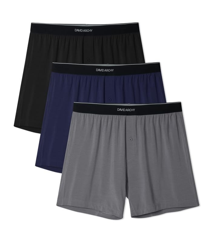 Men’s Modal Boxers, Ultra Soft Stretch Sleep Large Black/Dark Blue/Dark Gray