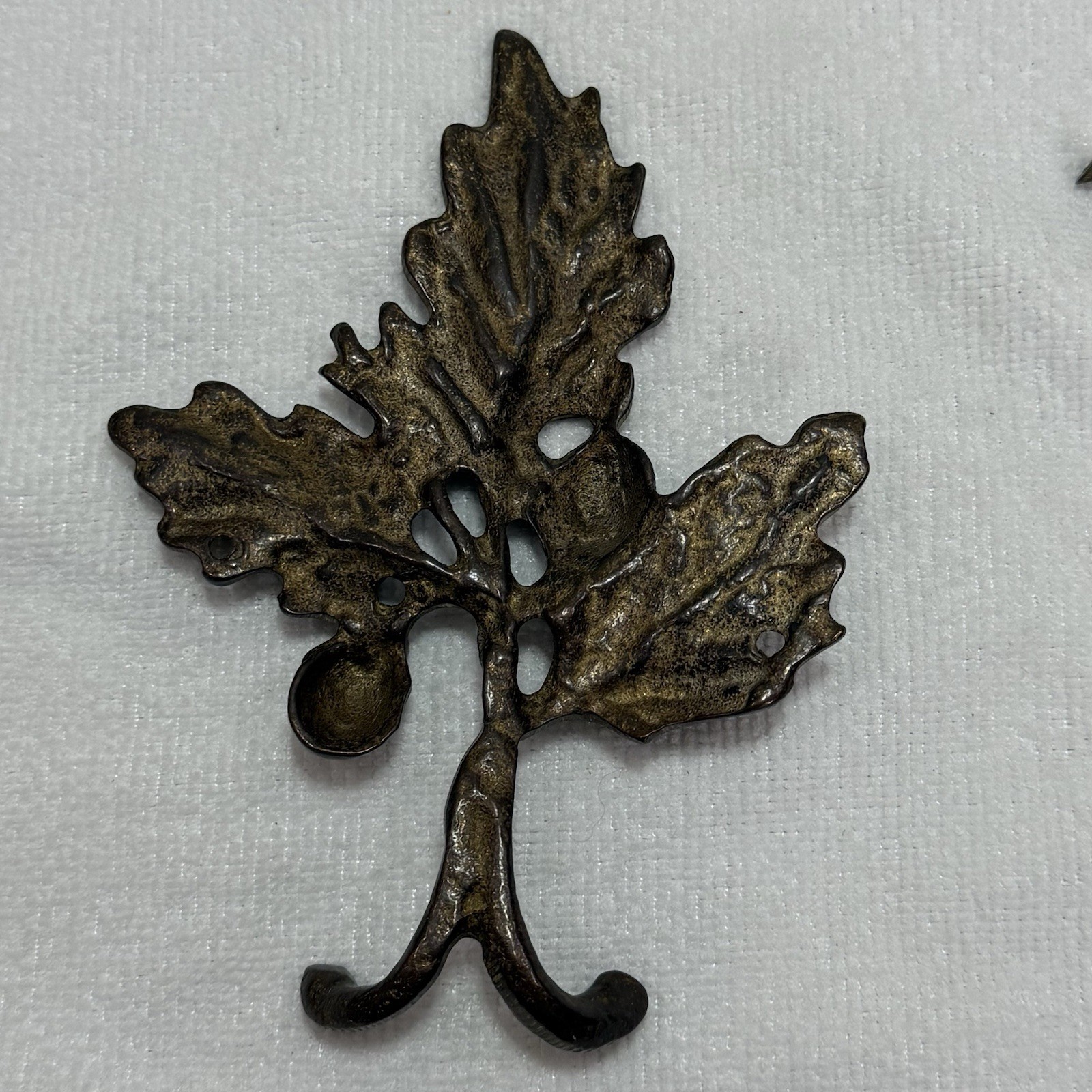 Vintage Restoration Hardware Cast Iron Acorn Leaf Wall Hook Double Coat Bronze