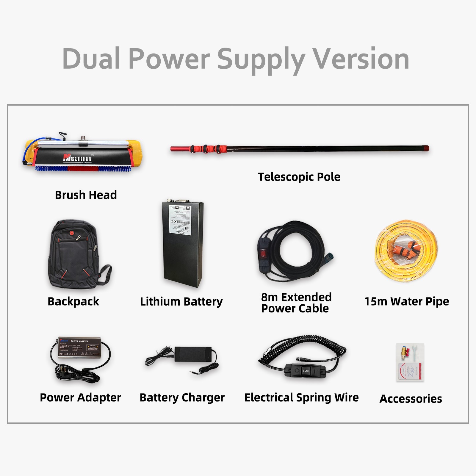 Solar Panel Cleaner 24ft Water Fed Rod 420rpm Forward/Reverse Roller Brush