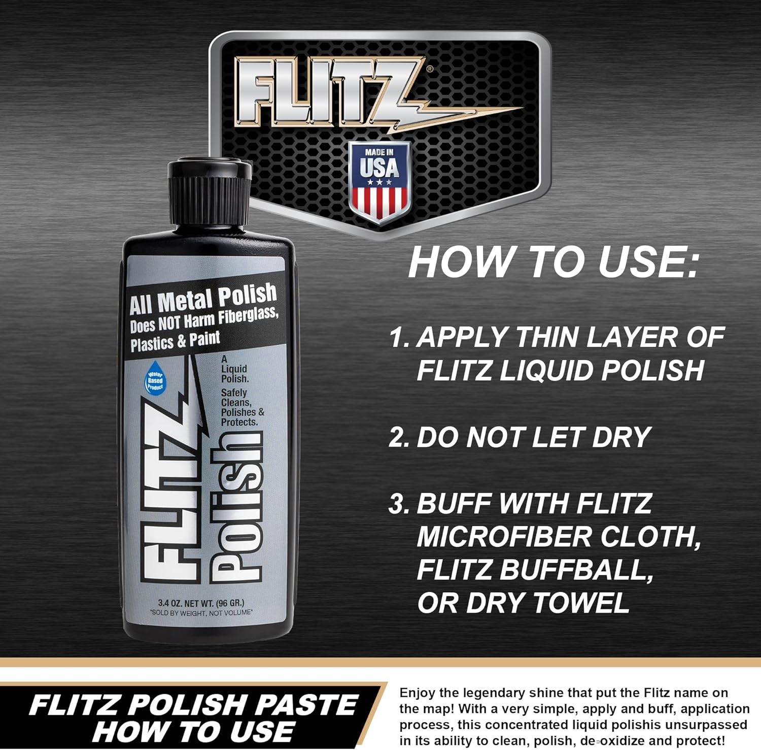 Flitz Multi Purpose Metal Polish Liquid – 3.4oz Bottle of USA-Made Tarnish Remov