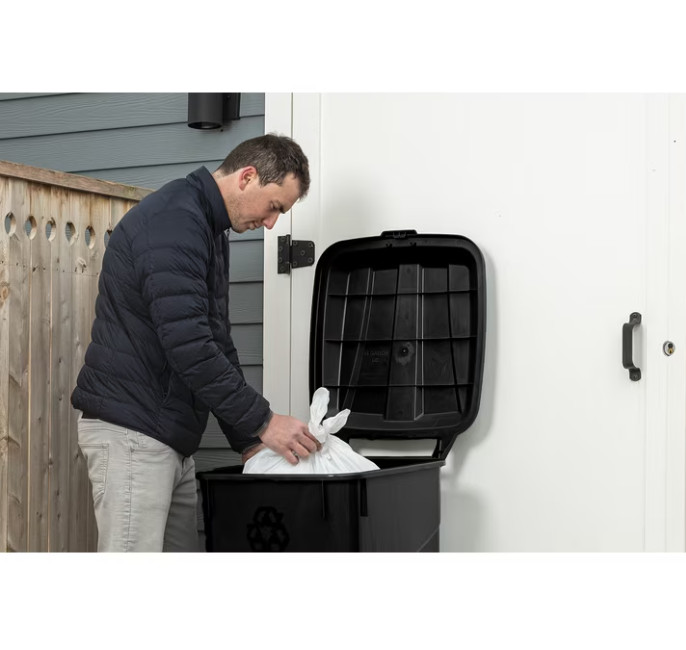 Hyper Tough 45 Gallon Wheeled Heavy Duty Plastic Garbage Can, Attached Lid,Black