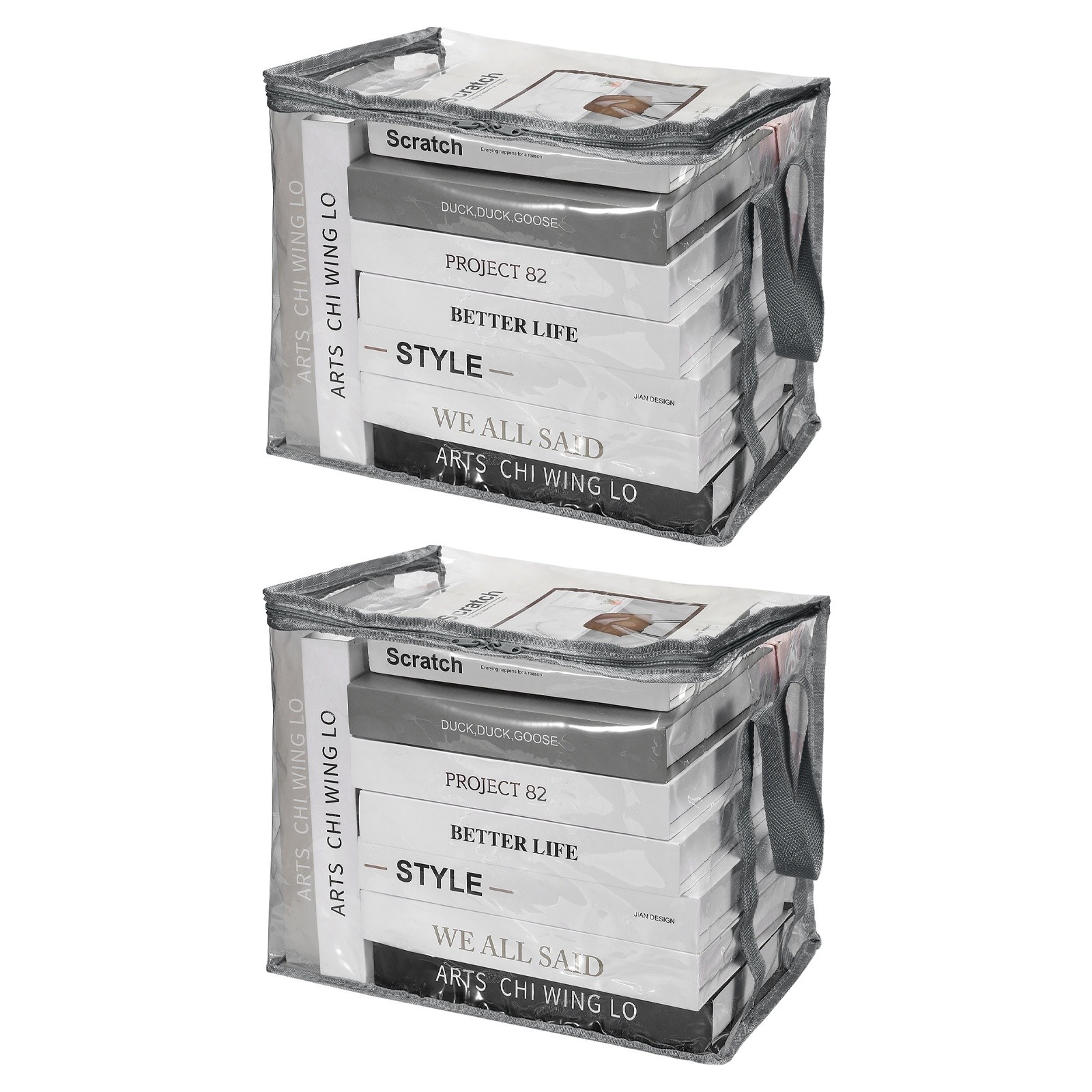 12.6×9.5×9.8in Clear Storage Bags, 2PCS Plastic Storage Bags with Zipper,M, Gray