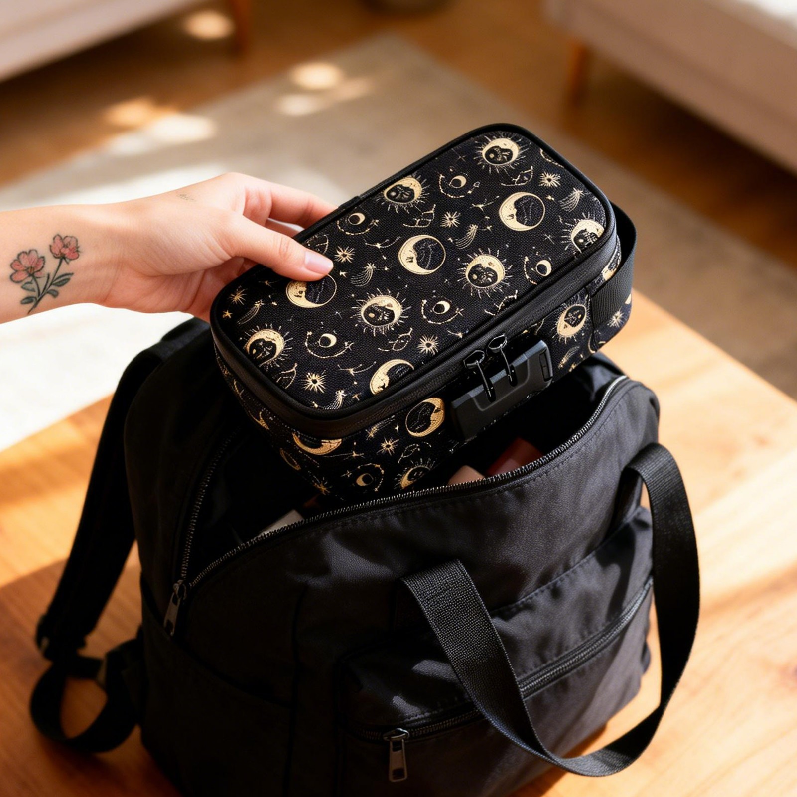 Smell Proof Bag with Combination Lock, Thick Lining, Removable Dividers, Travel