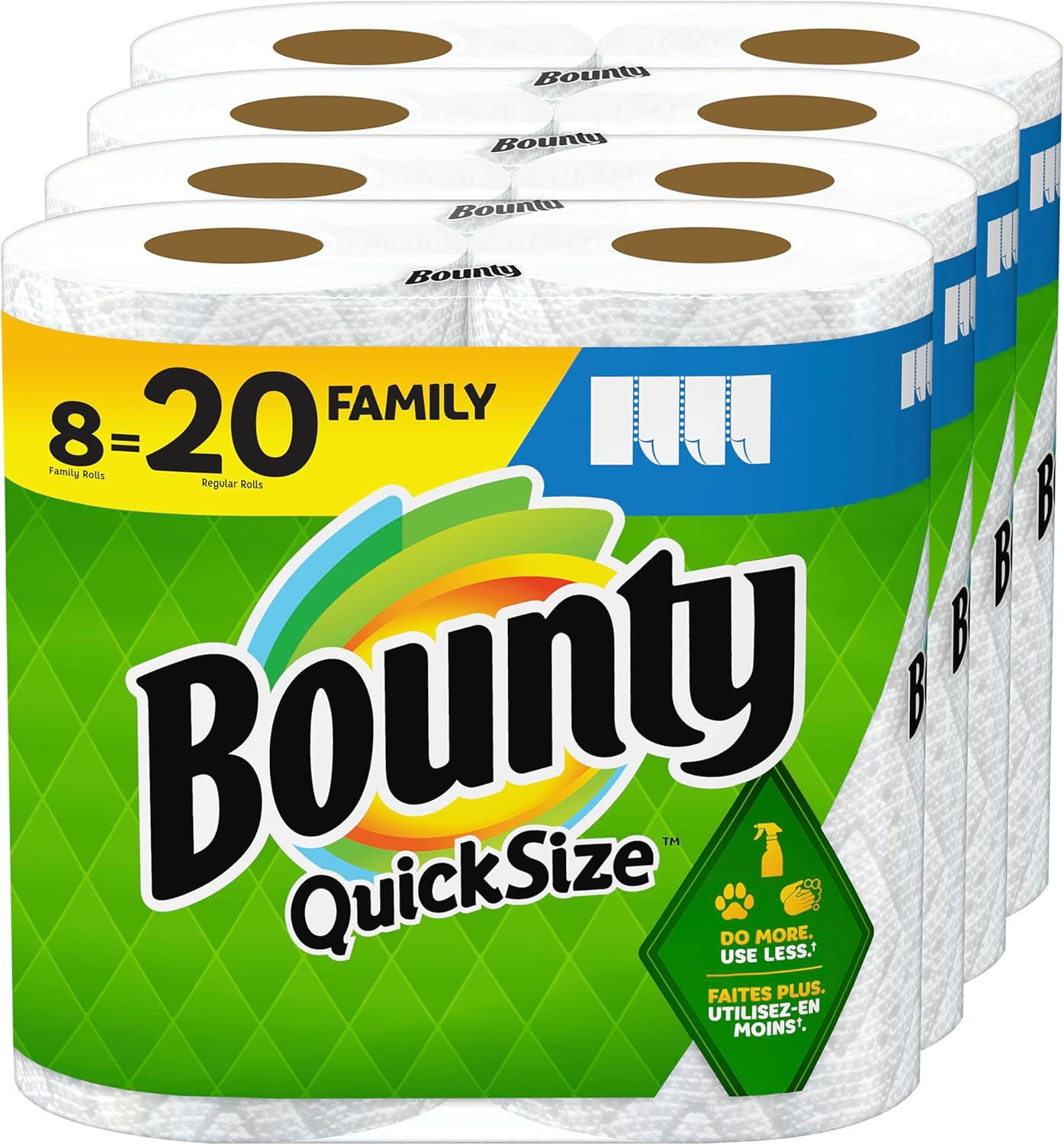 Bounty Quick Size Paper Towels Family Pack of 8 Rolls Most Absorbent Sheets
