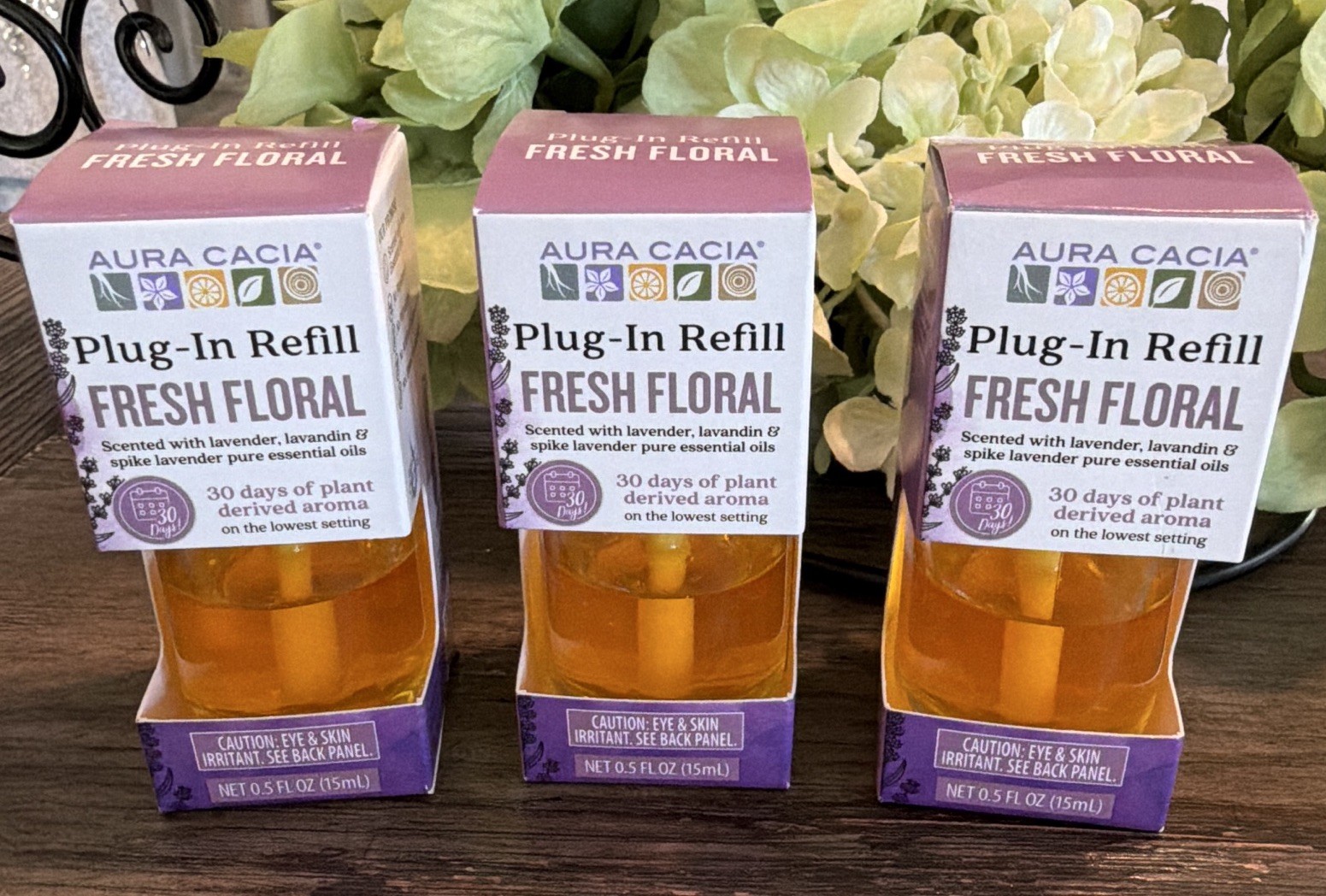 Lot of 3 Aura Cacia Plug-In Refill Oil Fresh Floral Lavender 0.5 FL OZ
