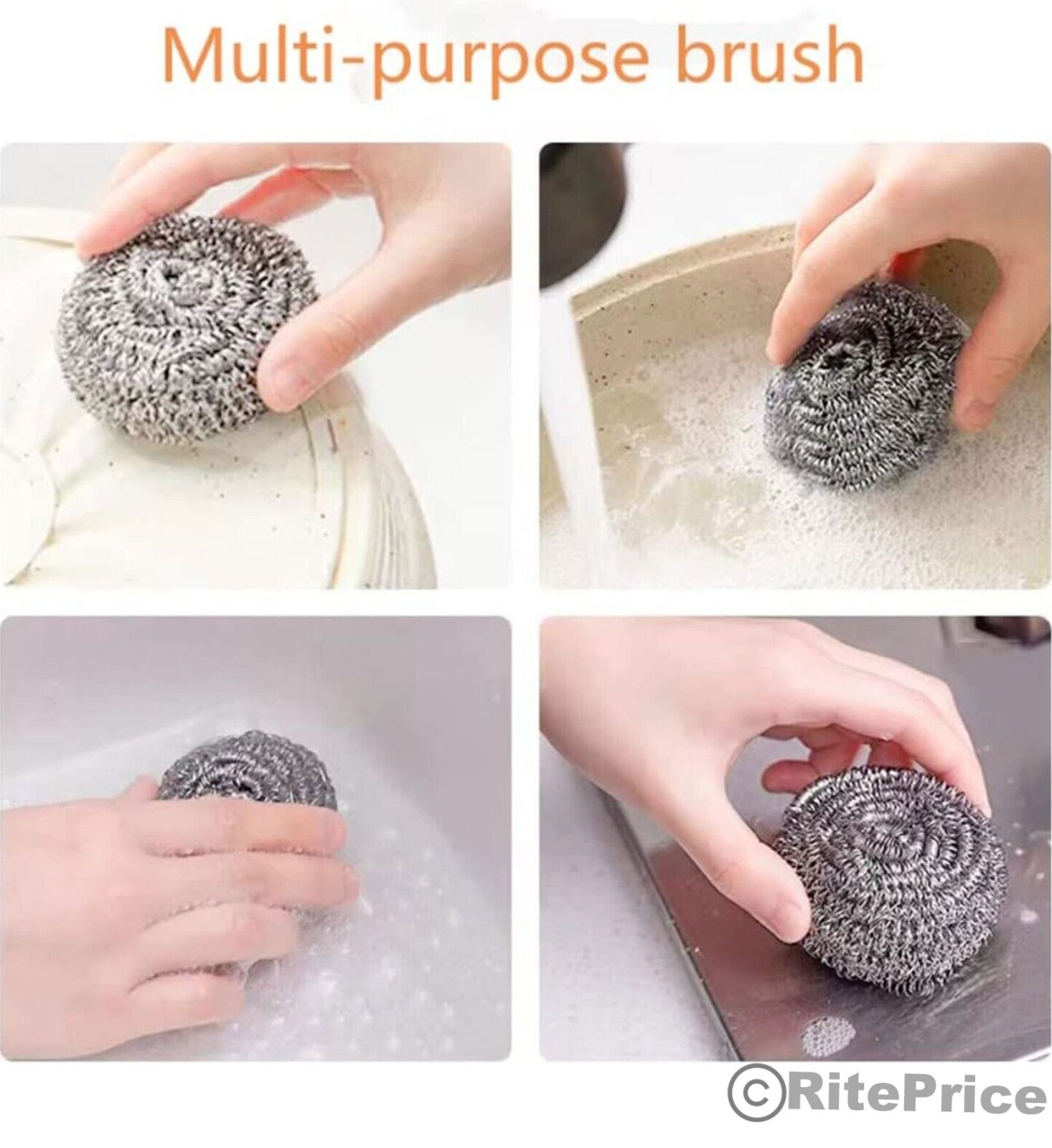 Jumbo 4 PCS Stainless Steel Sponges Scrubbing Scourer Pad For Kitchen (2 Pack)