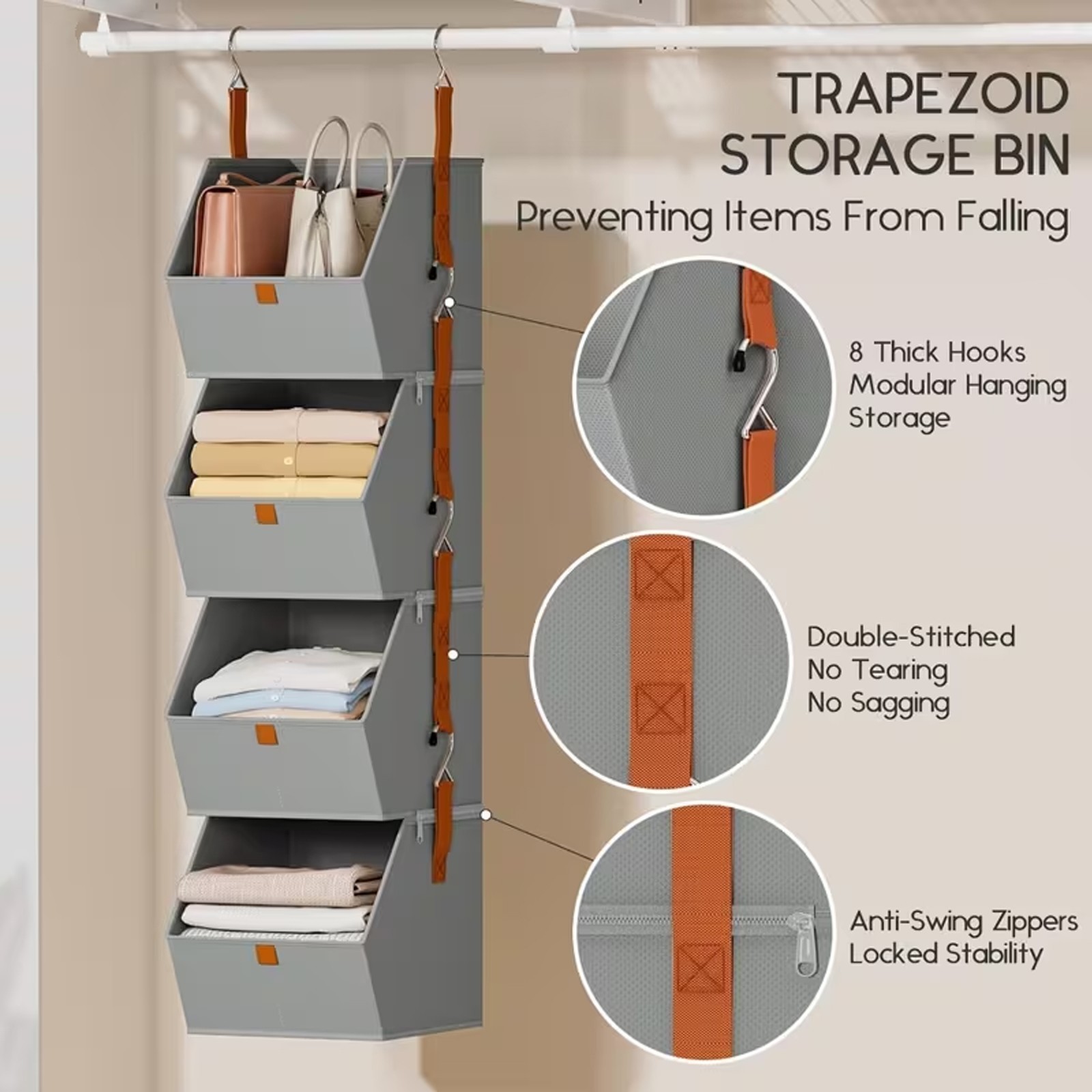 4 Tier Hanging Closet Organizer Shelves Storage Bins Space Saving Clothes US ✨