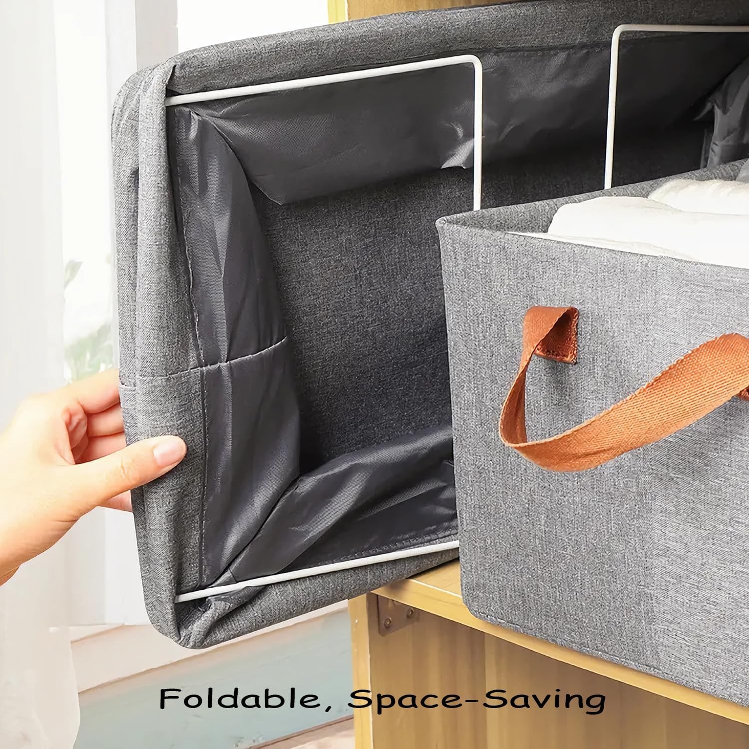 Linen Closet Organizer Storage Bin with Steel Frame, Stackable Fabric Jeans