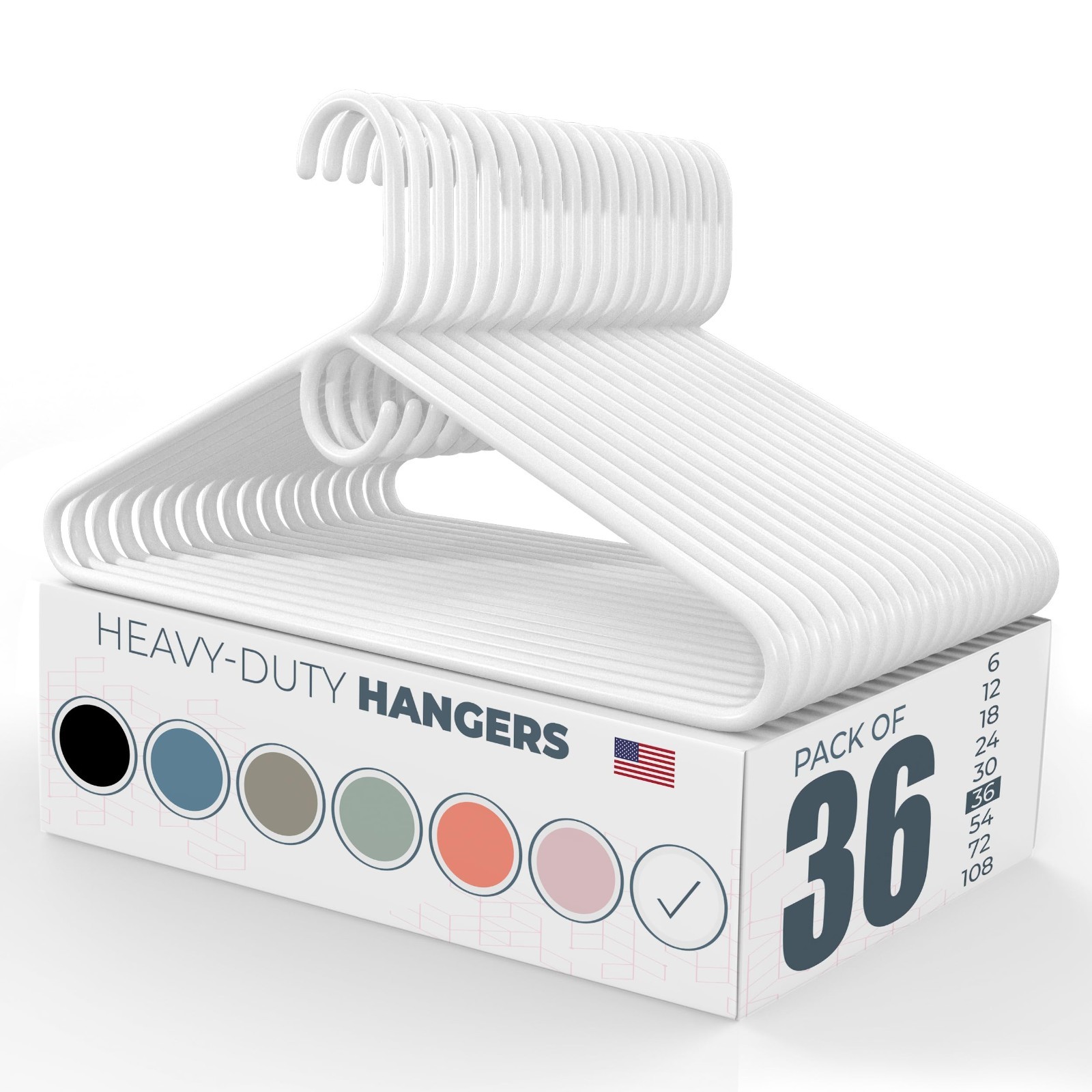 36 Pack Heavy Duty Plastic Clothes Hangers – 8lb Capacity for Coats, Pants, Jean