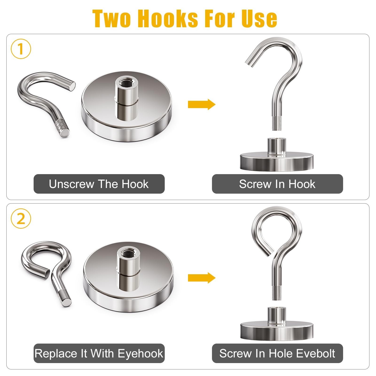 Neodymium Magnet Hooks 200 lbs Pull Force 1.65 Inch – Set of 6 for Home