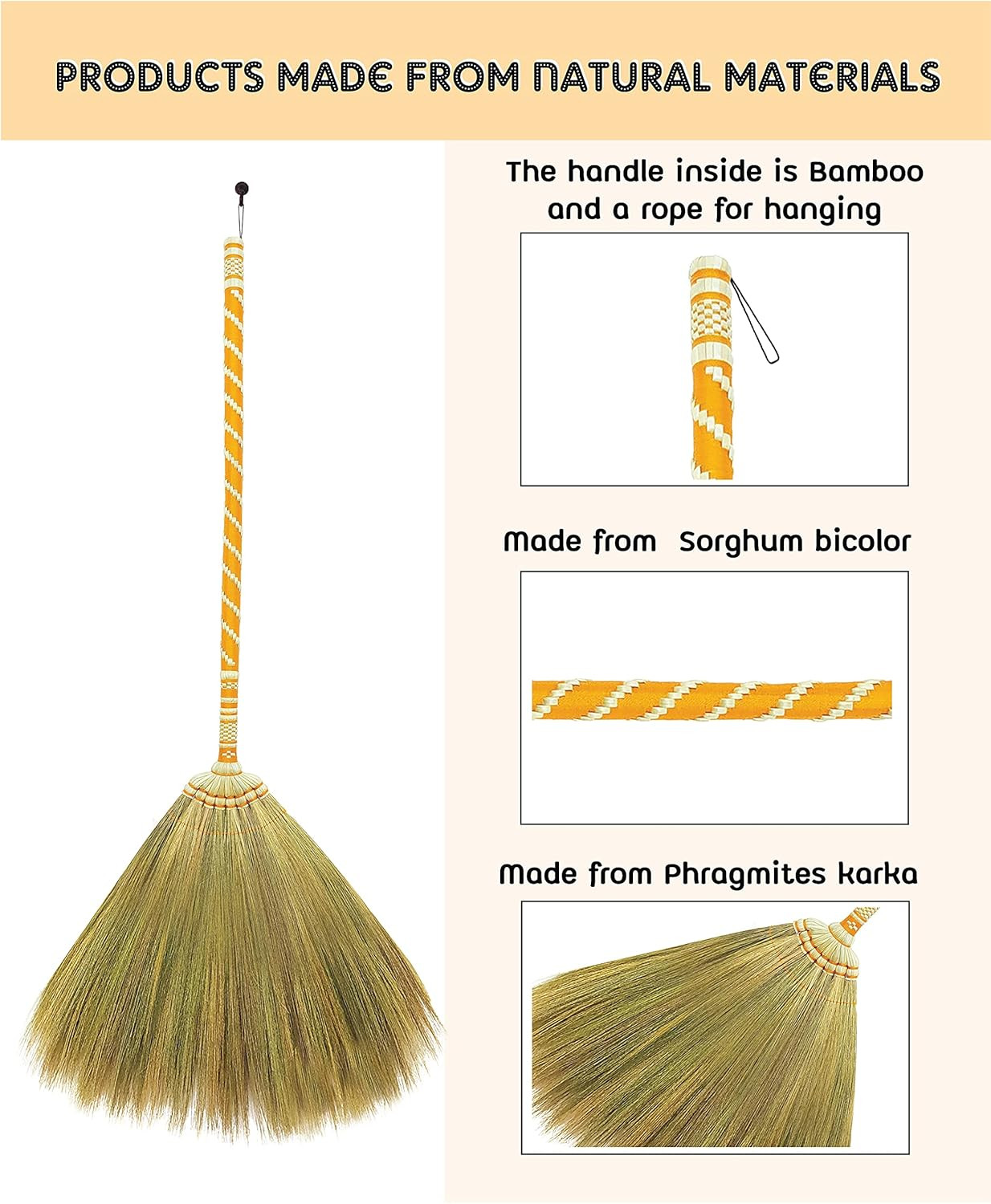 Asian Straw Broom Thai for Cleaning Floor,Housewarming Gift,Thai Vintage Retro G