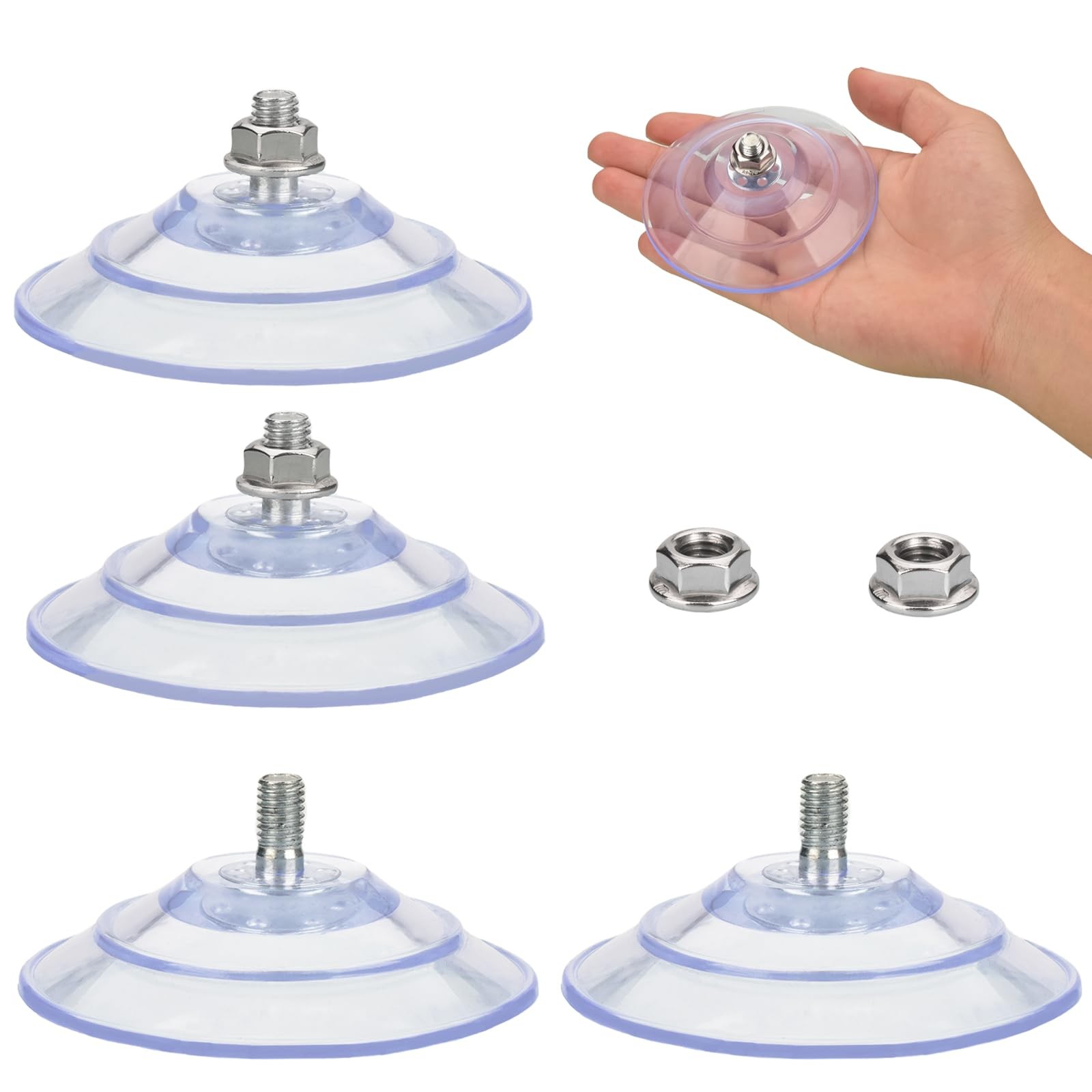 Upgraded Large Suction Cup Screws 3.4″/85mm Plastic Suction Pads 4 Pack Clear