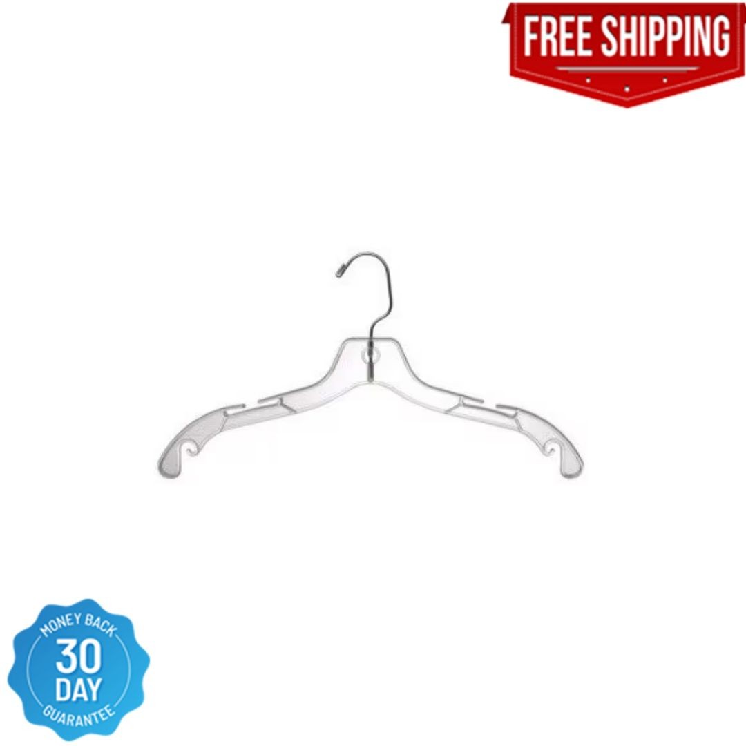 Shirt Hangers Heavyweight Clear Plastic Swivel Hook Chrome Hardware 25-Pack