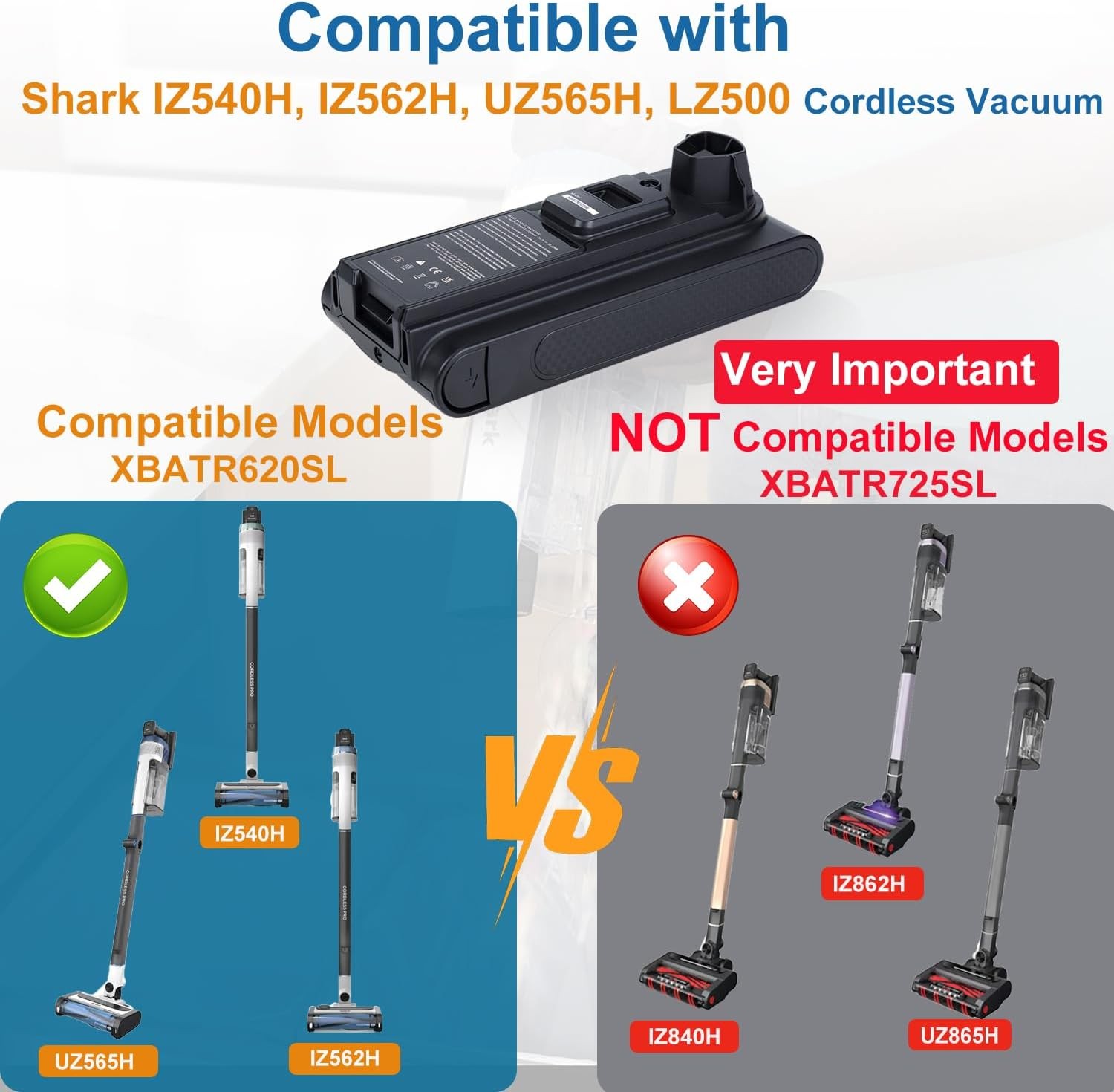Replacement for Shark XBATR620SL Battery Compatible with IZ540H IZ562H UZ565H