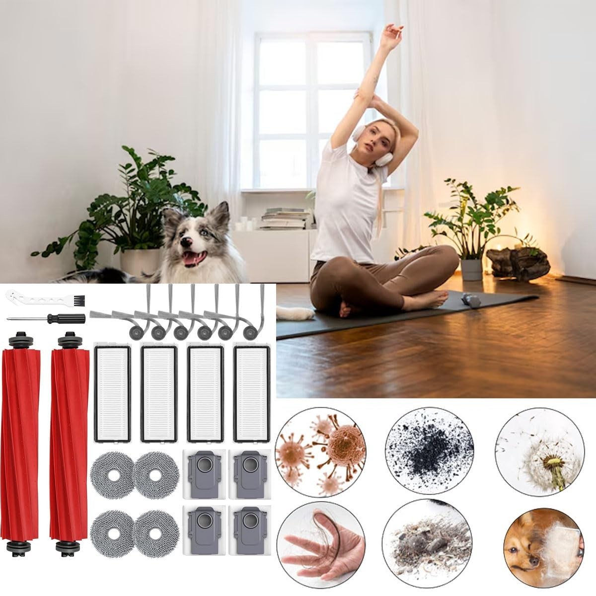 Robot Vacuum Accessories Replacement Kit – 2 Main Brushes, 4 HEPA Filters, 4 Mop