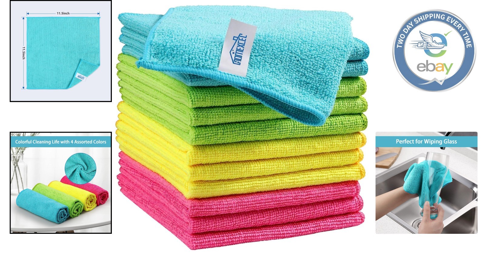 Multicolor Microfiber Cleaning Rags, 12 Pack, Perfect for All Ages and Surfaces