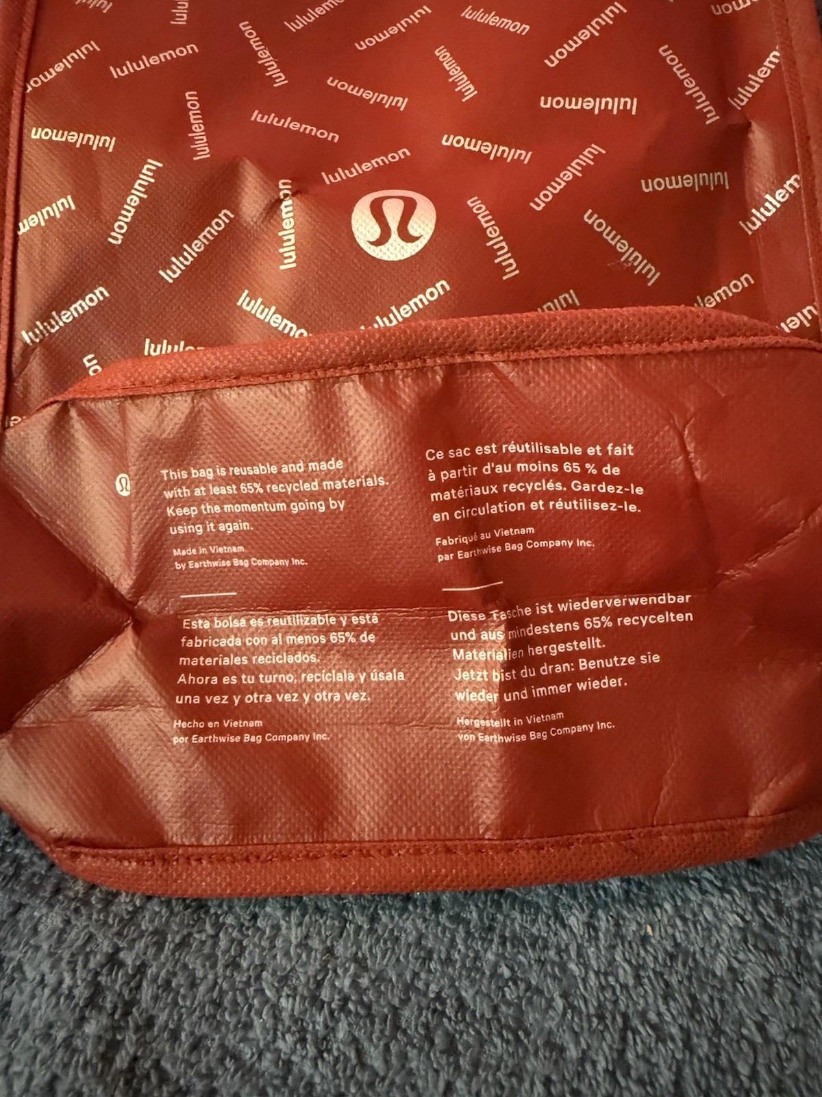 Lululemon Small Reusable Shopping Tote Bag Logo All Over Red Set Of 2.