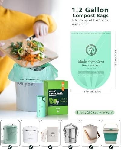 200 Count 1.2 Gallon Small Biodegradable Trash Bags, Compost Bags for Countertop