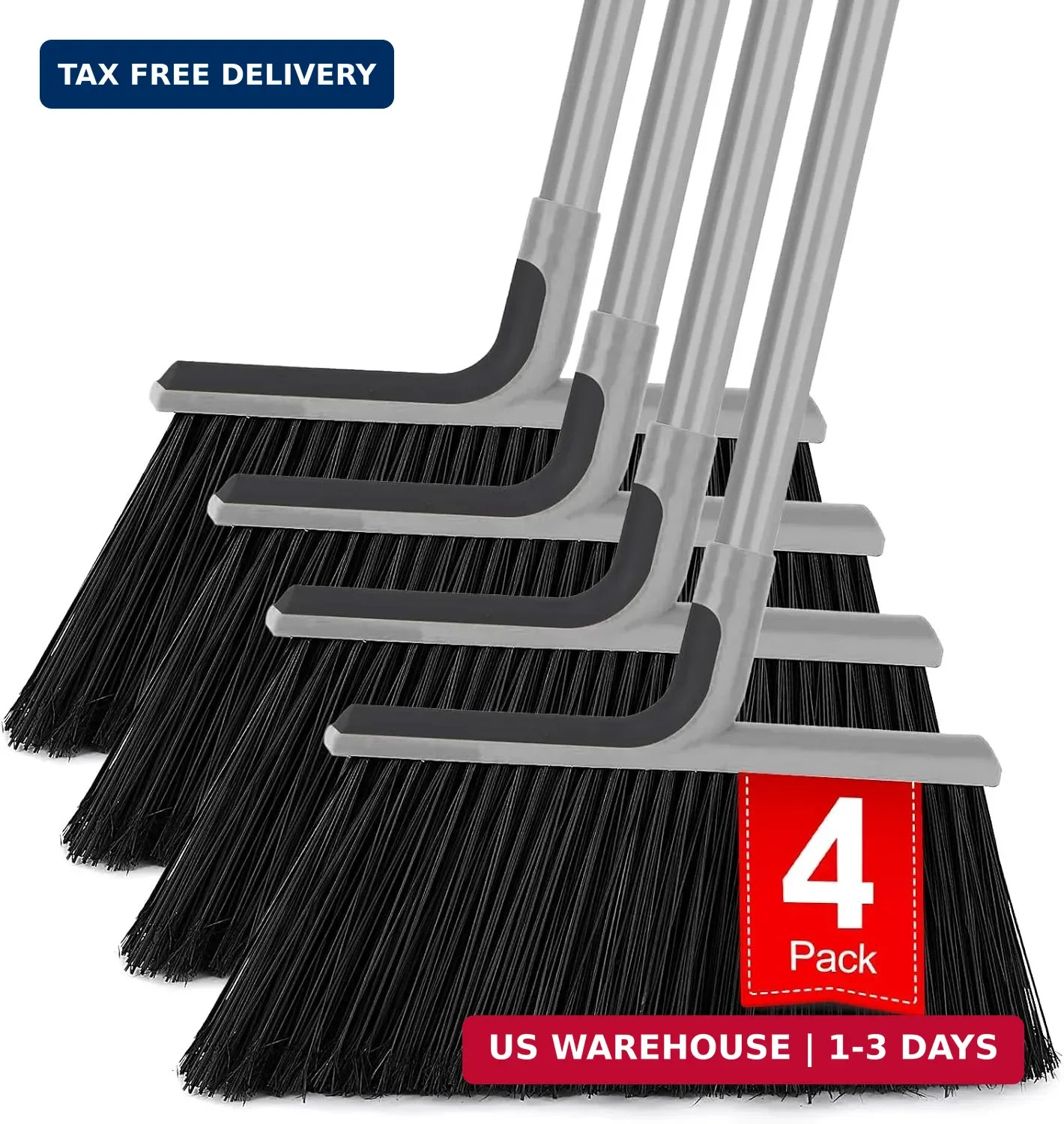 4 Packs Outdoor Broom Heavy Duty with 55″ Long Handle | Commercial Brooms for Sw