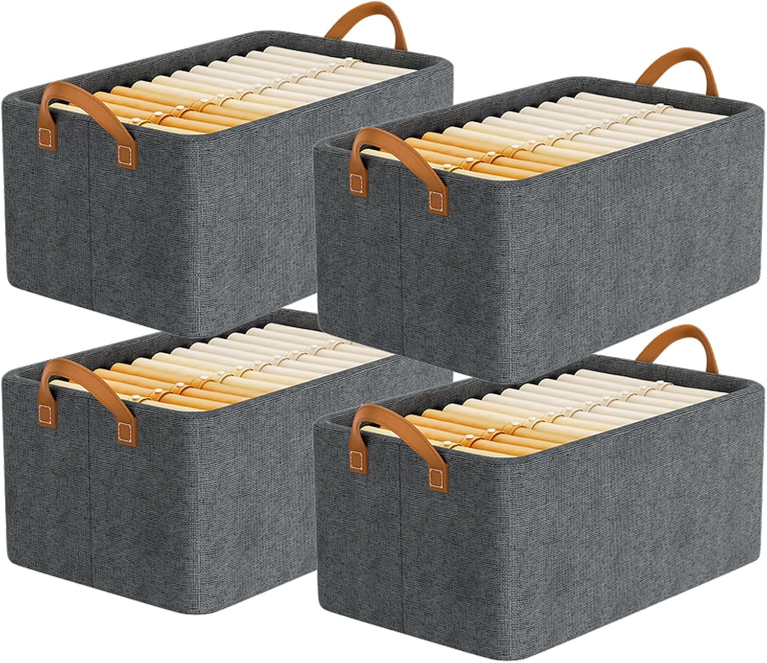 Dustproof Foldable Closet Organizer Baskets – 4PCS Steel Frame Storage Bins