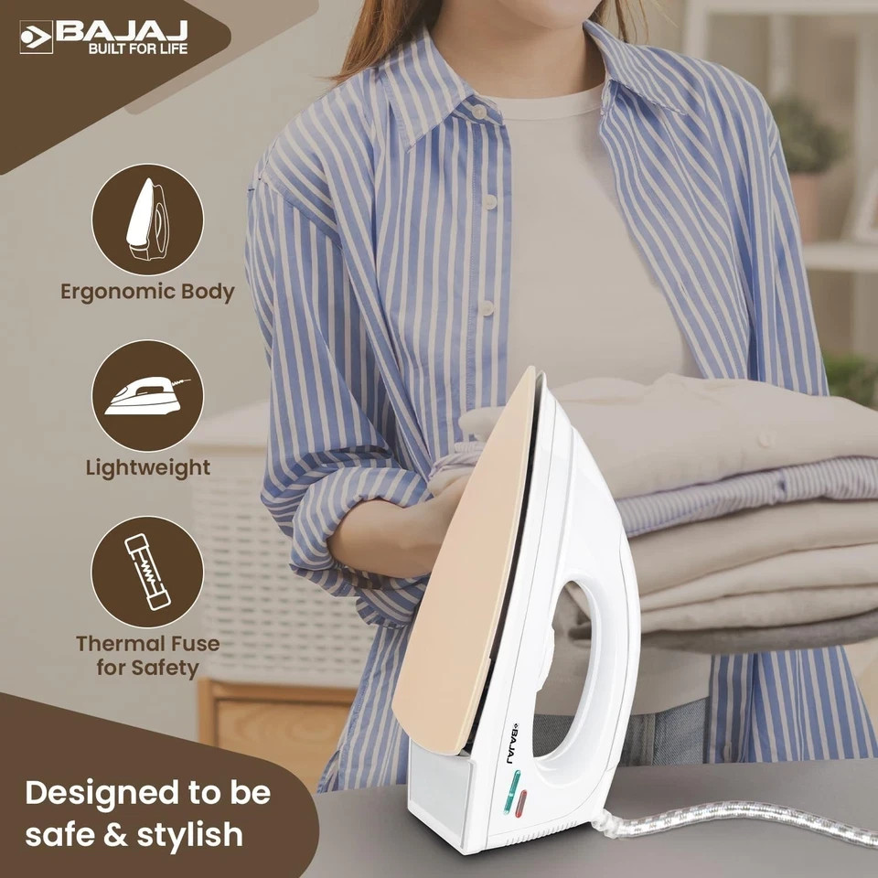 Bajaj DX-7 1000 Watts Dry Iron | Advance Soleplate Light Weight Iron White 220V