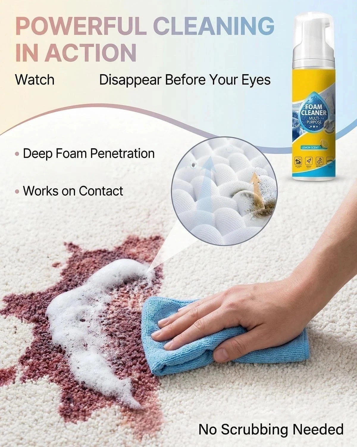 Multifunctional Foam Cleaner For Car Interior Strong Stain Remover USA
