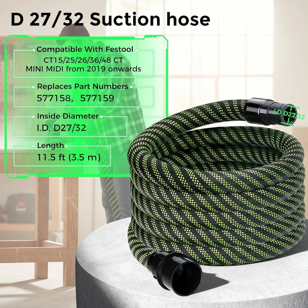 Dust Extractor Hose D27/32 X 3.5M(11.5 Ft) Compatible with Festool Vacuum, Compa