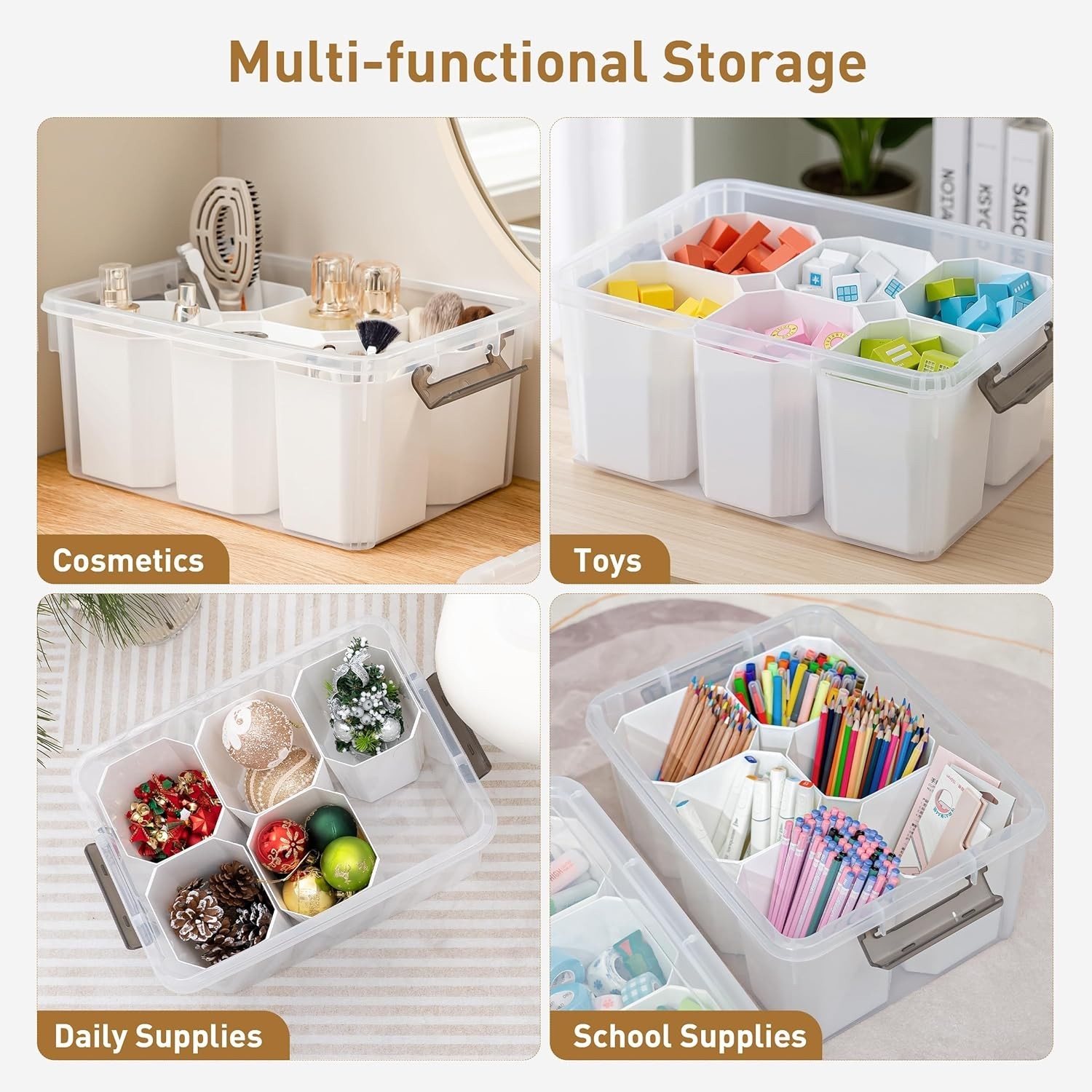 Multipurpose 17 QT Shatterproof Storage Container with Customizable Inserts