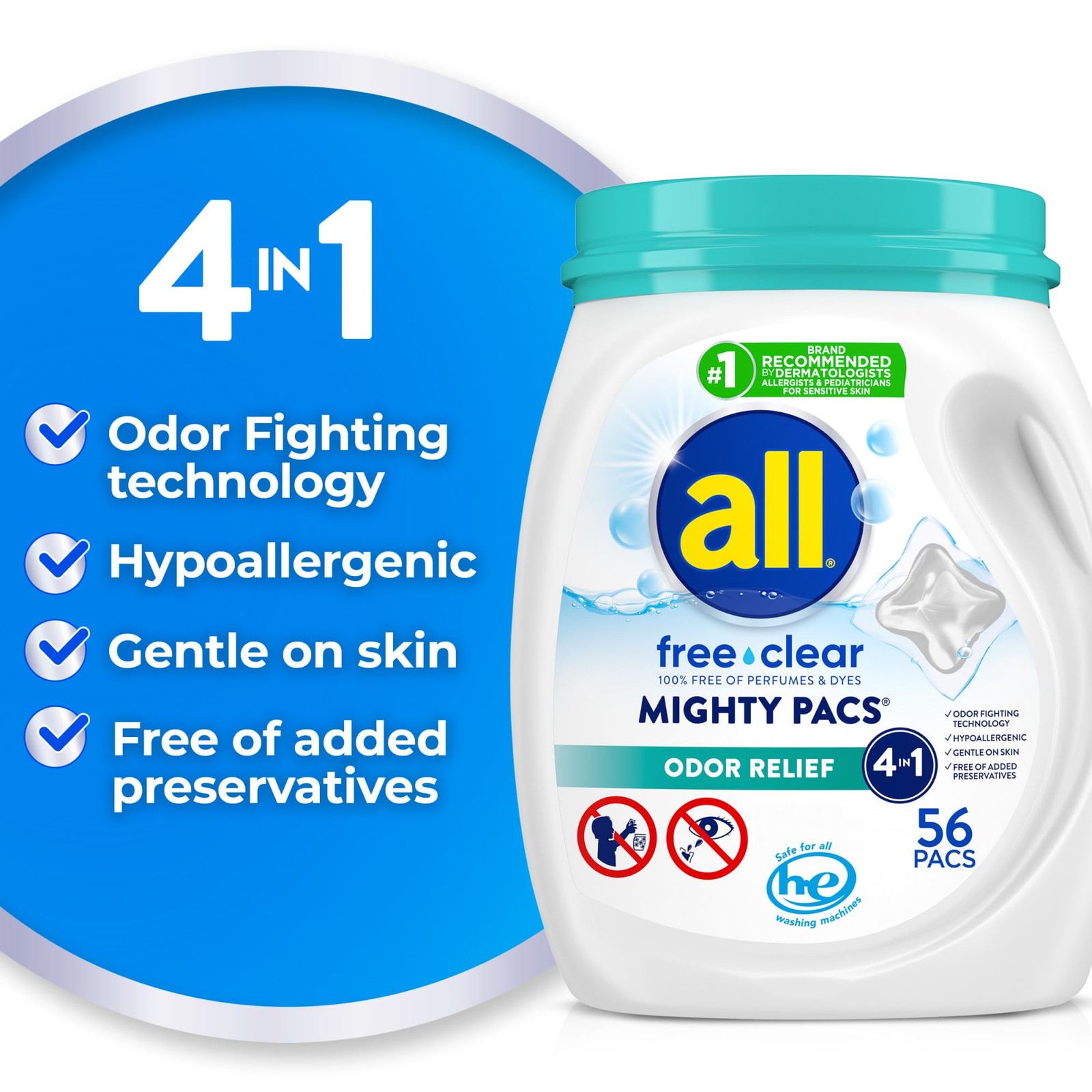 all Laundry Detergent MIGHTY Pacs for Sensitive Skin, 56 Count (Pack of 1)
