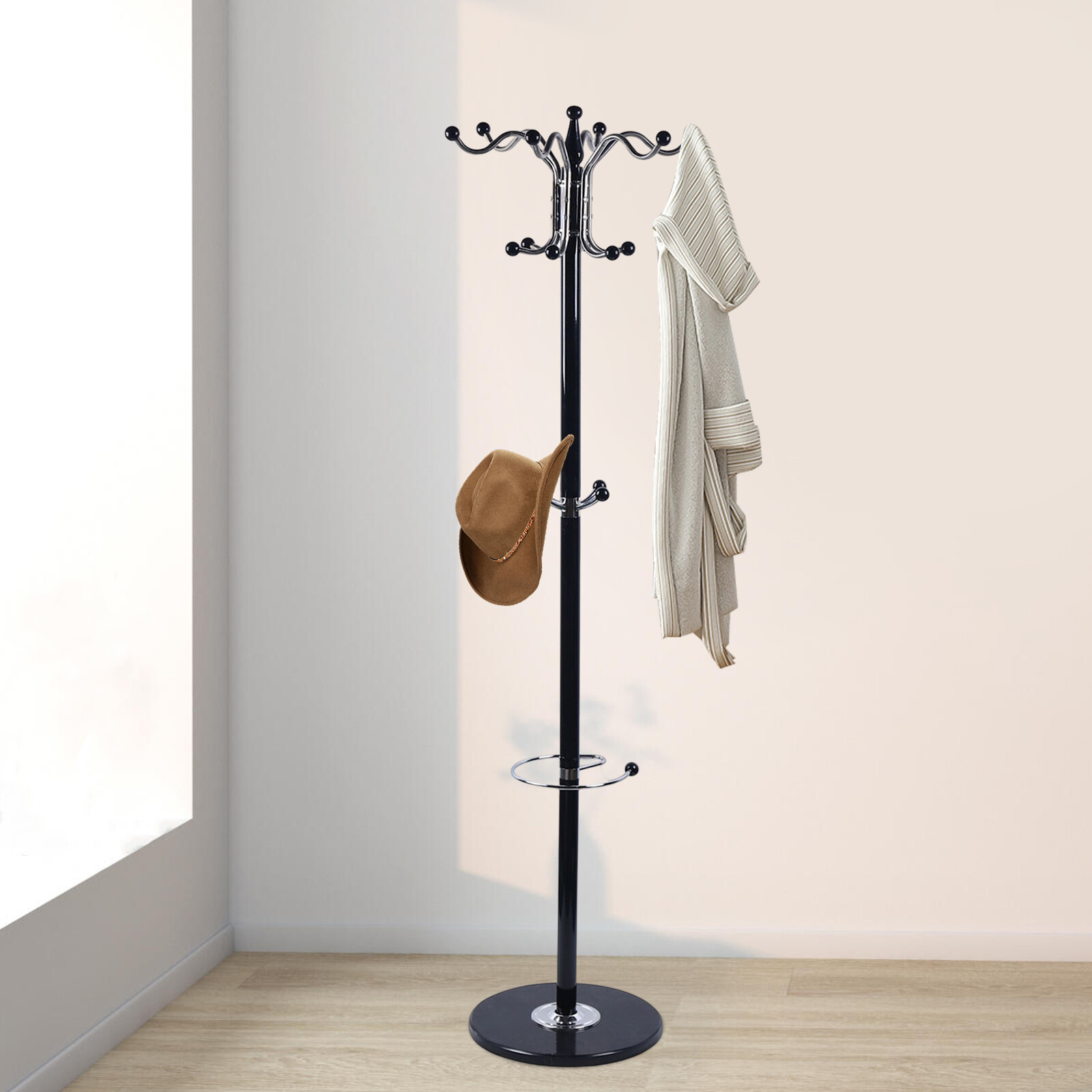 Coat Rack 16 Hooks 4 Levels Hat Jacket Stand Tree Holder Hanger Rack Marble Base