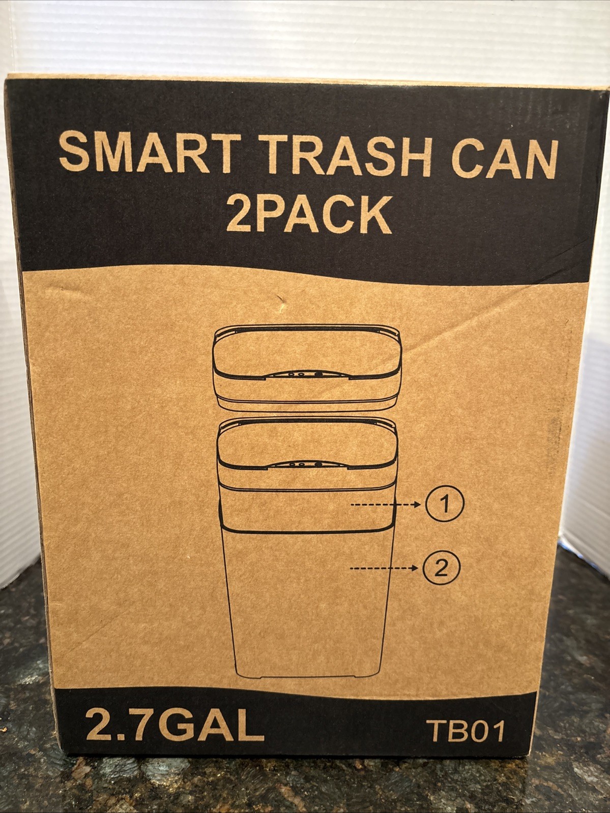 2 Pack 2.7 Gal Smart Trash Cans with Lid, Automatic -Black-NIB