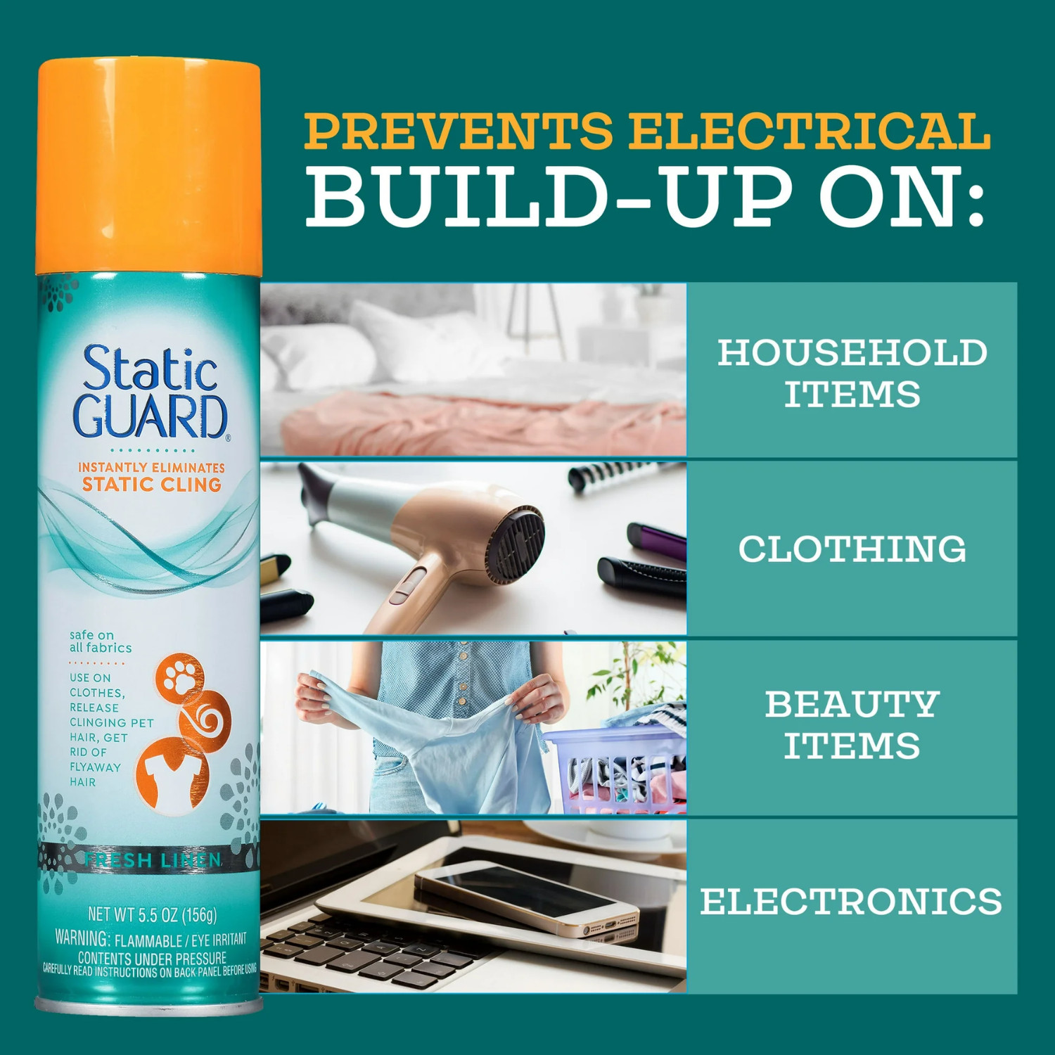 Static Guard Fresh Linen Scent Spray, Safe for All Fabric Types, 5.5 Oz (2 Pack)
