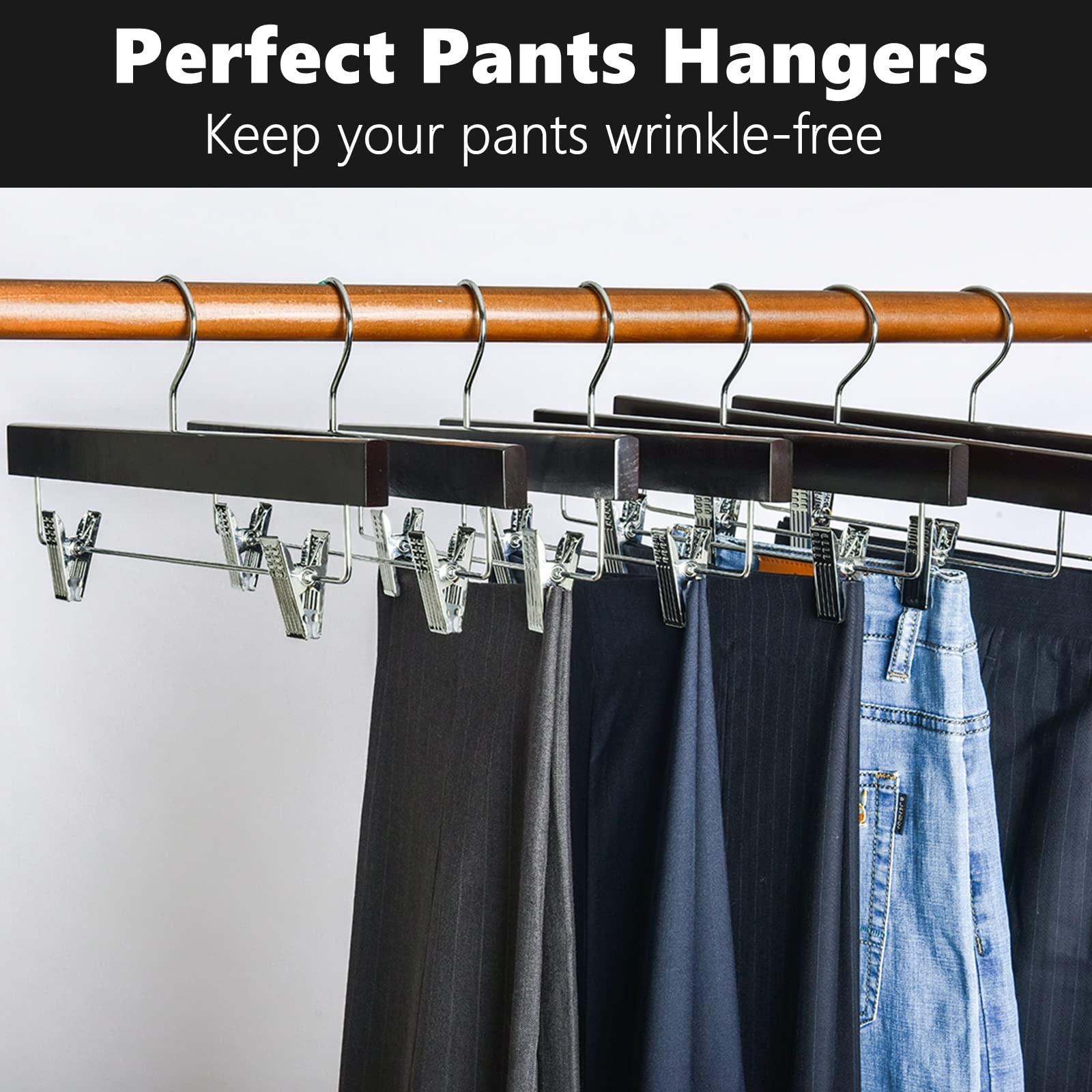Retro Wooden Pants Hangers With 2adjustable Clips Walnut Wood Skirt Trouser Ha
