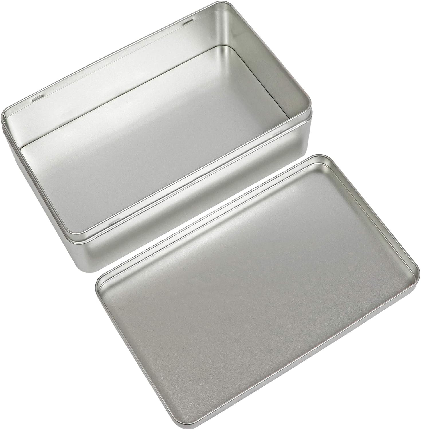 XL (8.5 X 5.3 X 1.9 In) Silver Metal Rectangular Empty Tin Box Containers for Gi