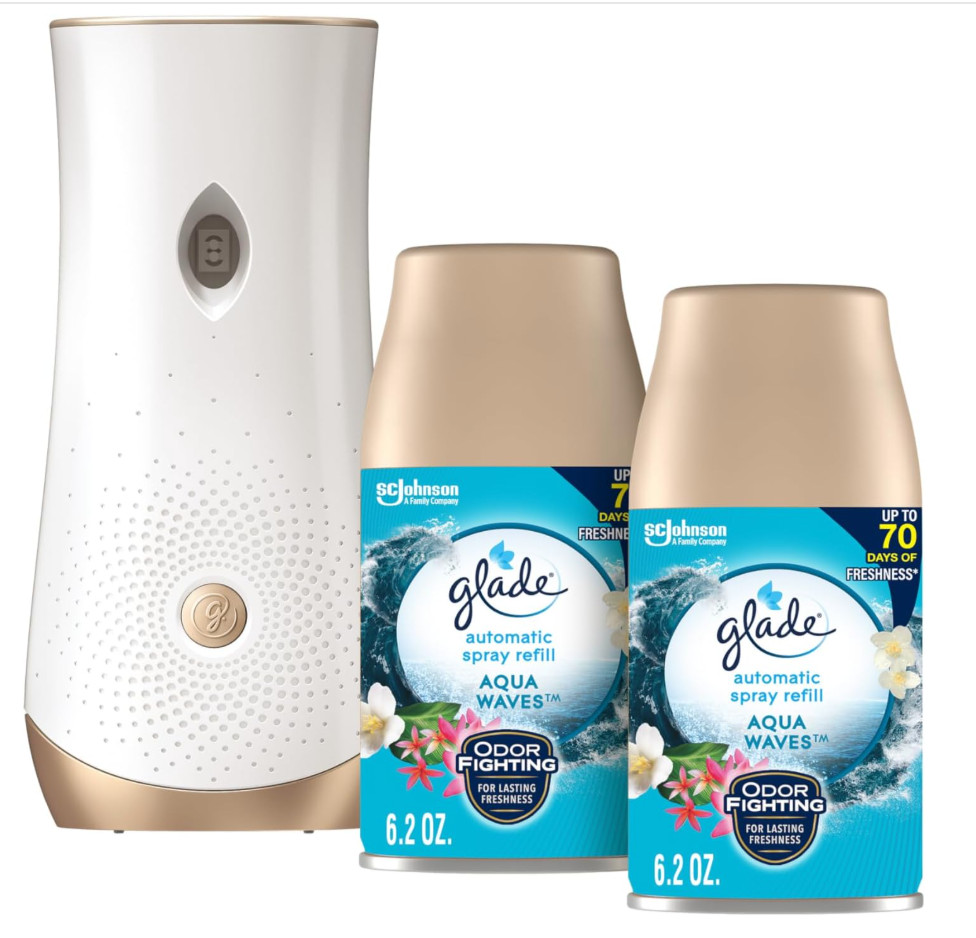 Glade Automatic Spray Refill and Holder Kit, Air Freshener Aqua Waves, 6.2 Oz, 2