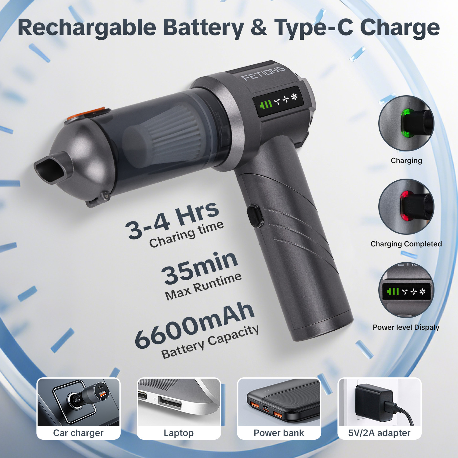 Cordless Handheld Vacuum Cleaner w/ Blower Strong Suction for Car Home Foldable