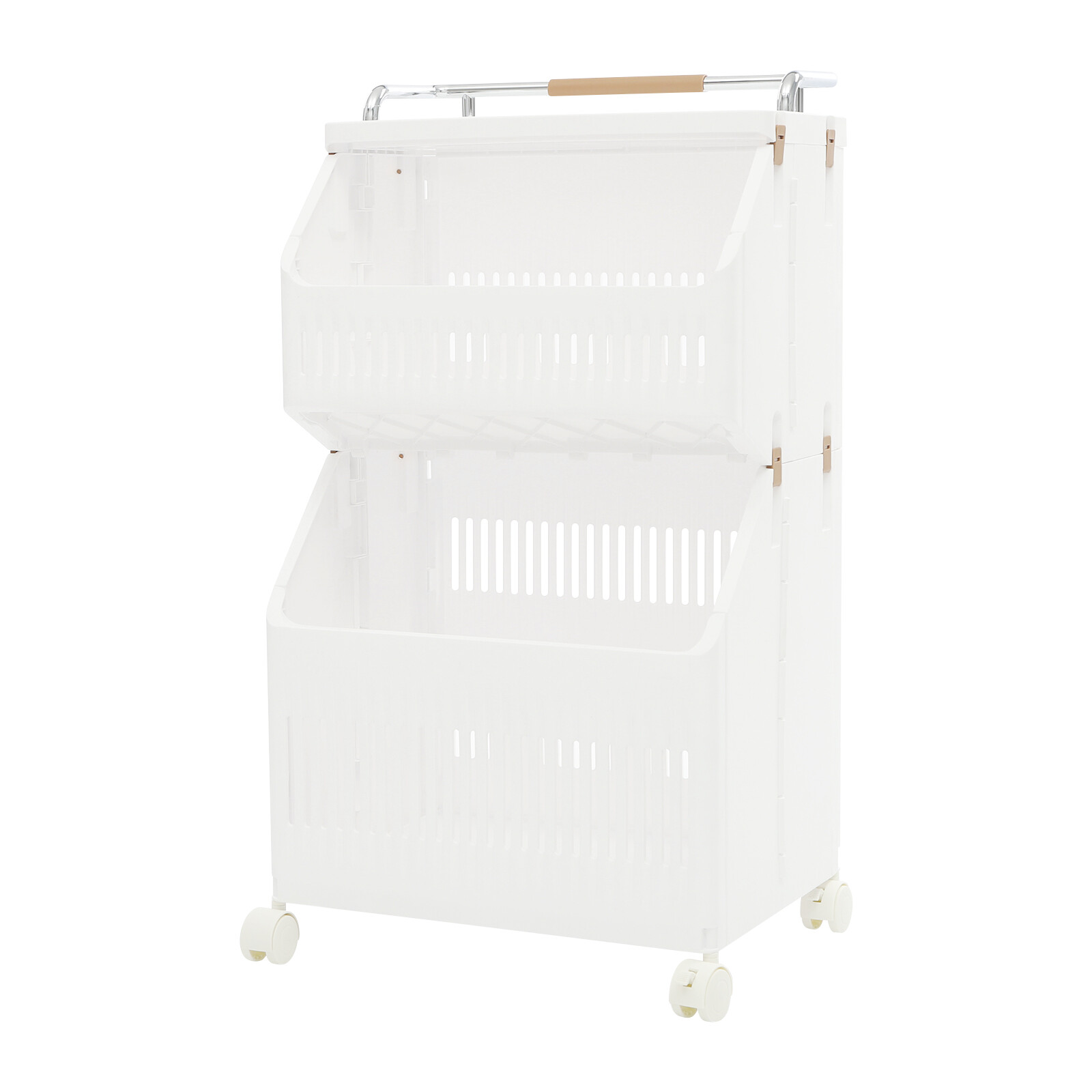 2-tier Clothes Basket Rolling Laundry Basket Collapsible Laundry Hamper Storage