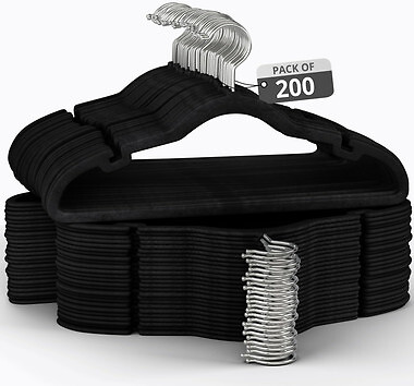 Velvet Clothing Hangers, 200 Pack, BlackGrayIvory, Non-Slip