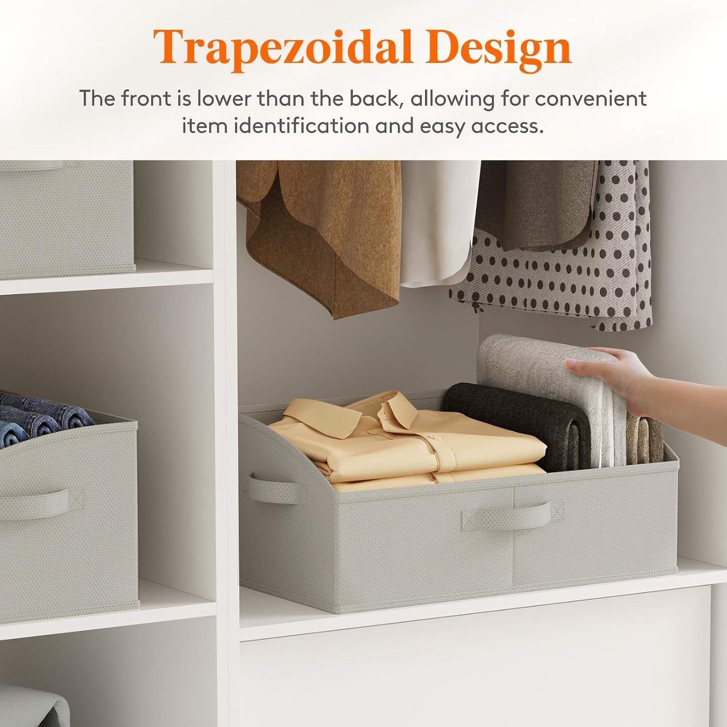 Extra Large Trapezoid Closet Storage Bins – 6-Pack, Foldable Organizer in Lig…