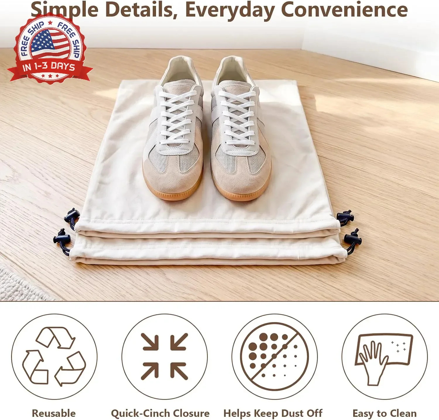 6 PCS Flannel Cloth Shoe Bags for Travel & Packing for Women & Men | 17.7 x 13.8