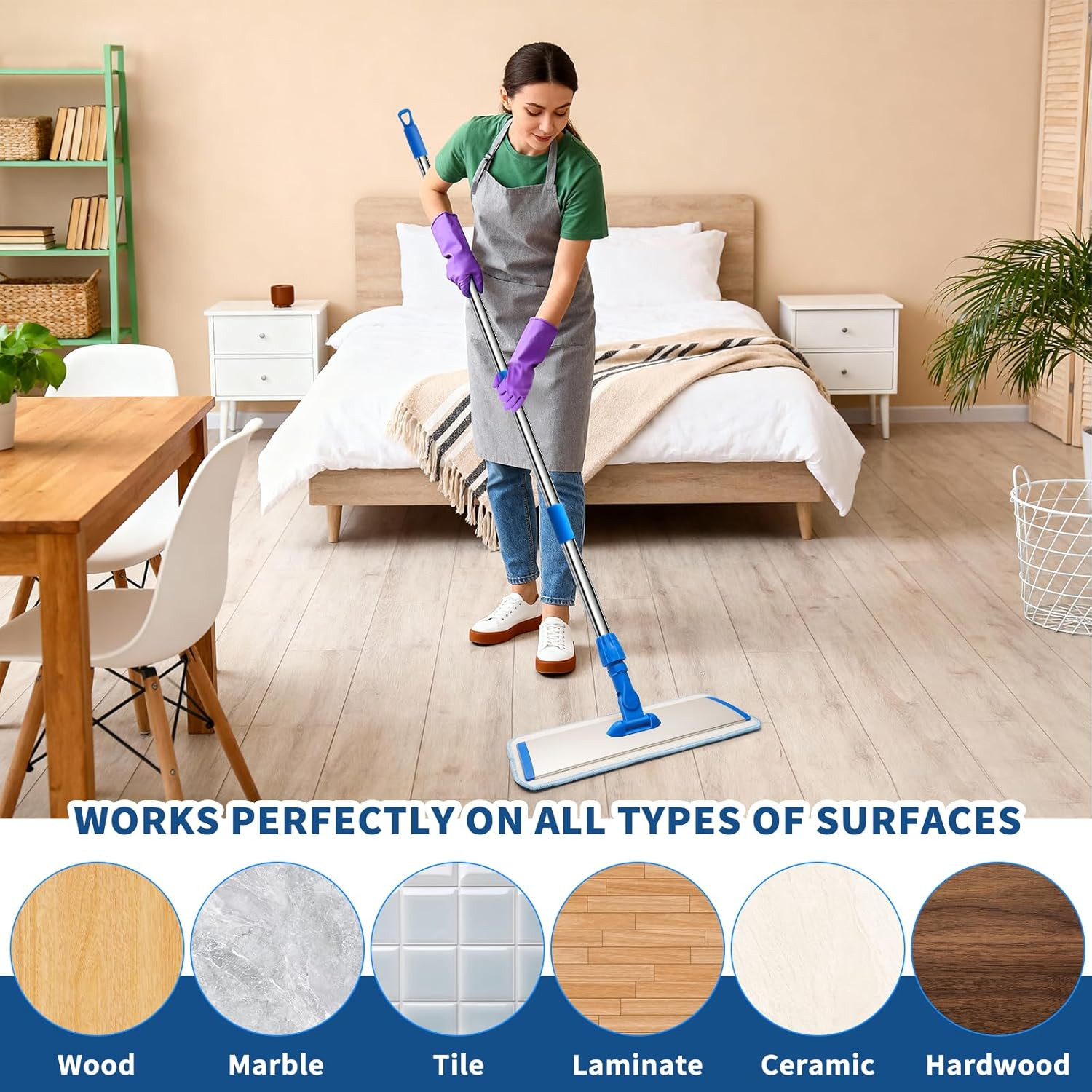 18″ Professional Microfiber Mop Floor Cleaning, Flat Mop with Stainless Steel