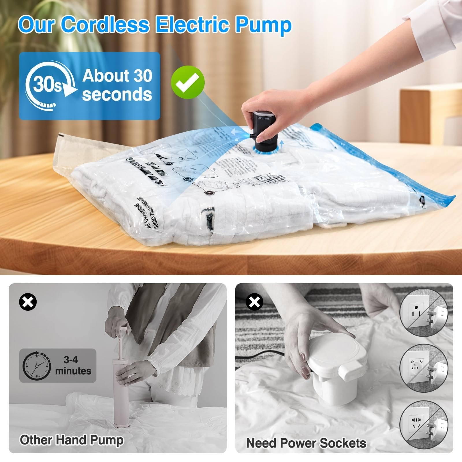 Portable Cordless Electric Pump for Vacuum Storage Bags – Rechargeable Air Pump