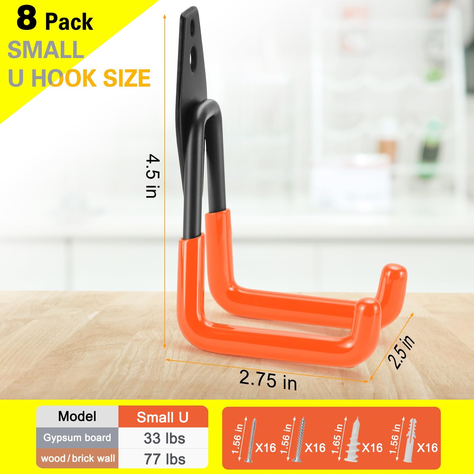 Garage Hooks 2.75 Inch U Heavy Duty Wall Mount Storage – Organize Ladders, Tools