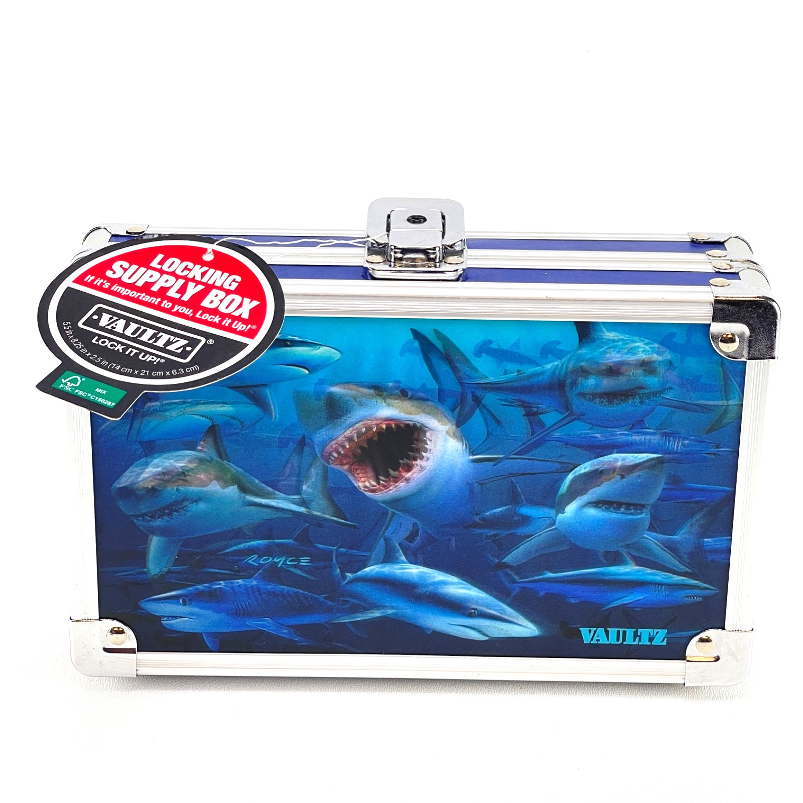 Vaultz Shark Lockbox w/Key Lock 8.25″x5.5″ Security Lock Box Pencil Case – New