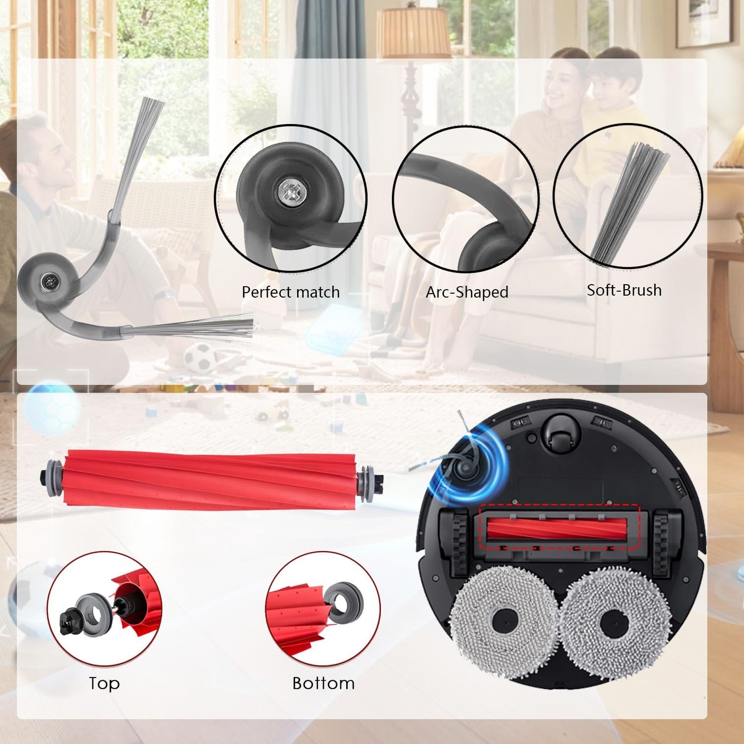 Robot Vacuum Accessories Replacement Kit – 2 Main Brushes, 4 HEPA Filters, 4 Mop