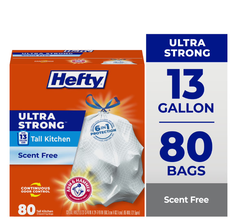 13 Gal Ultra Strong Trash Bags White Unscented Tall Kitchen 80ct Pack